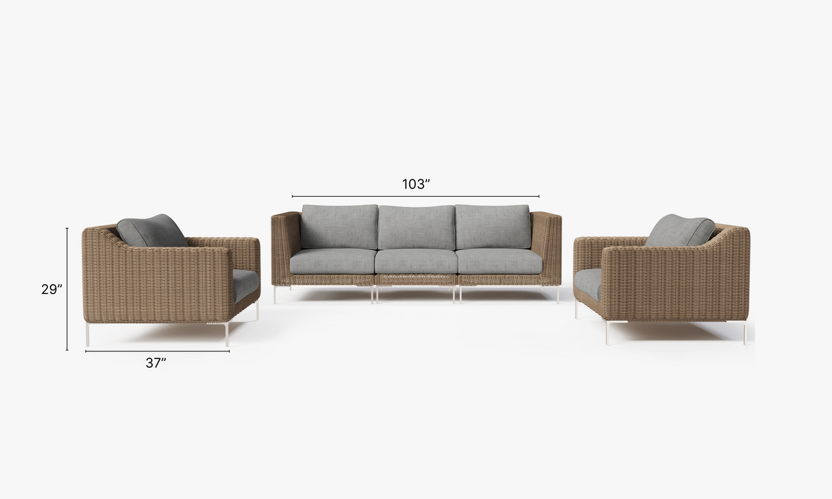 5-Piece Outdoor Sofa with Armchairs in All-Weather Wicker | Outer