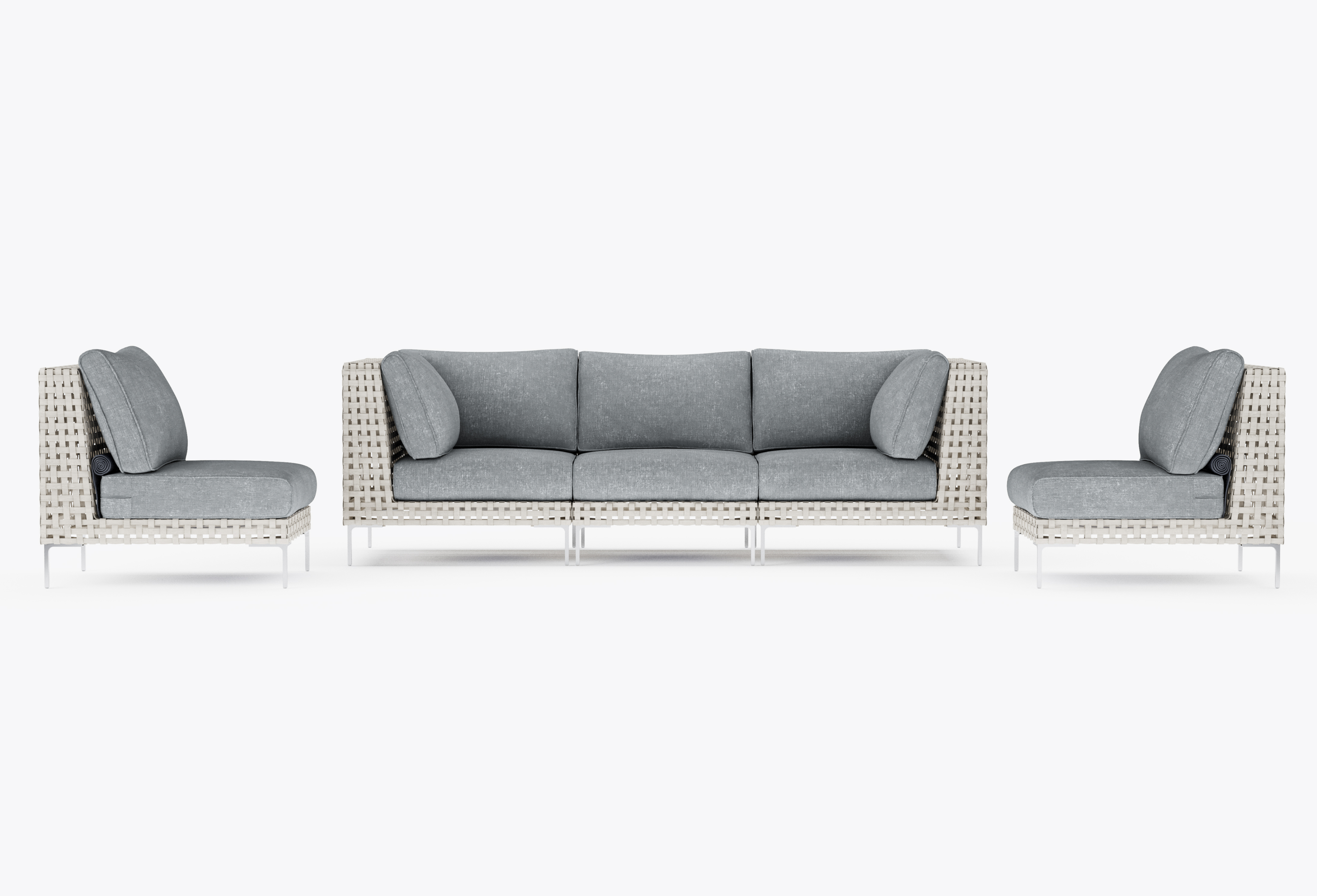 Open Weave Wicker Outdoor Sofa with Armless Chairs - 5 Seat in Pacific Fog Gray #color_pacific fog gray