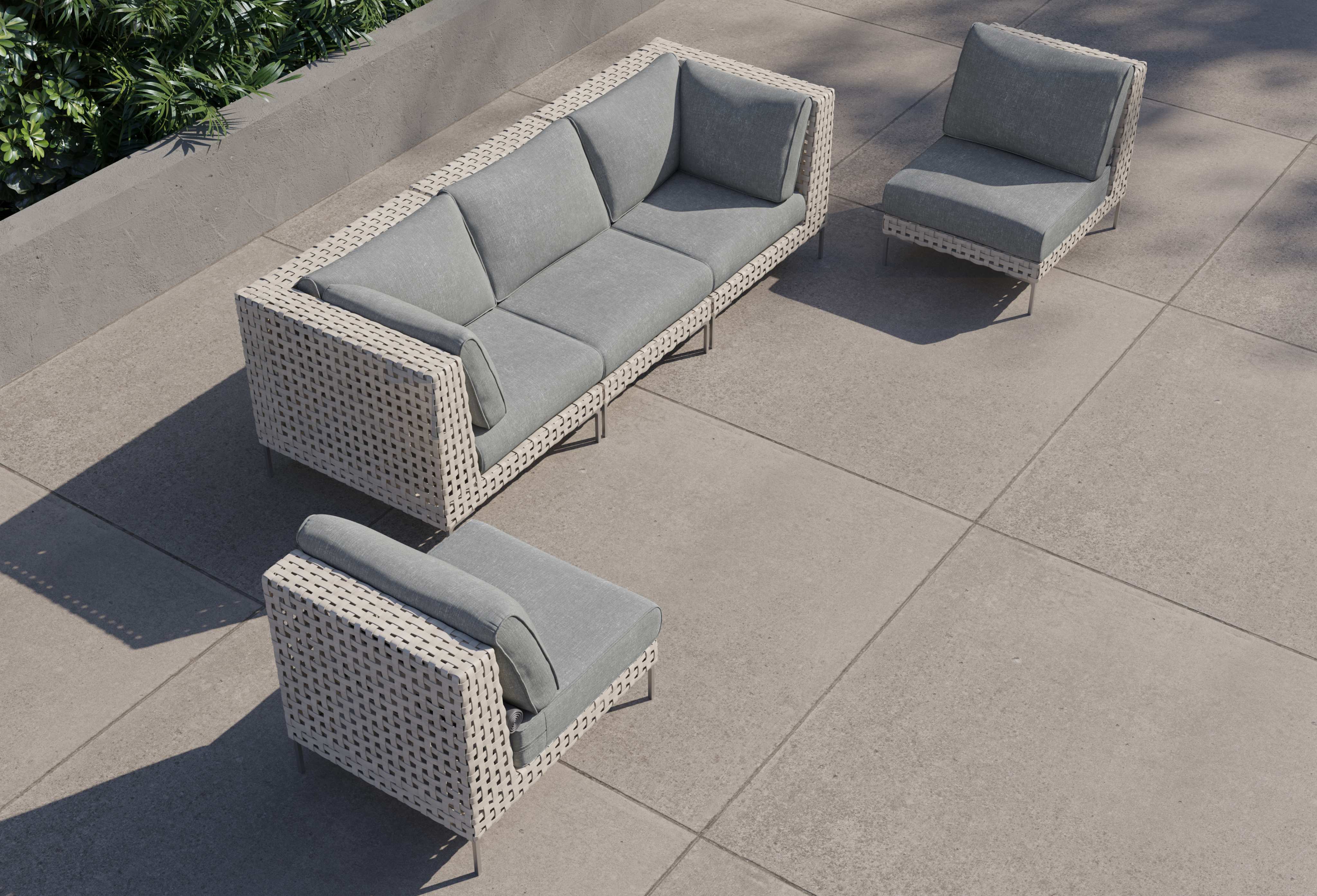 Open Weave Wicker Outdoor Sofa with Armless Chairs - 5 Seat #color_pacific fog gray