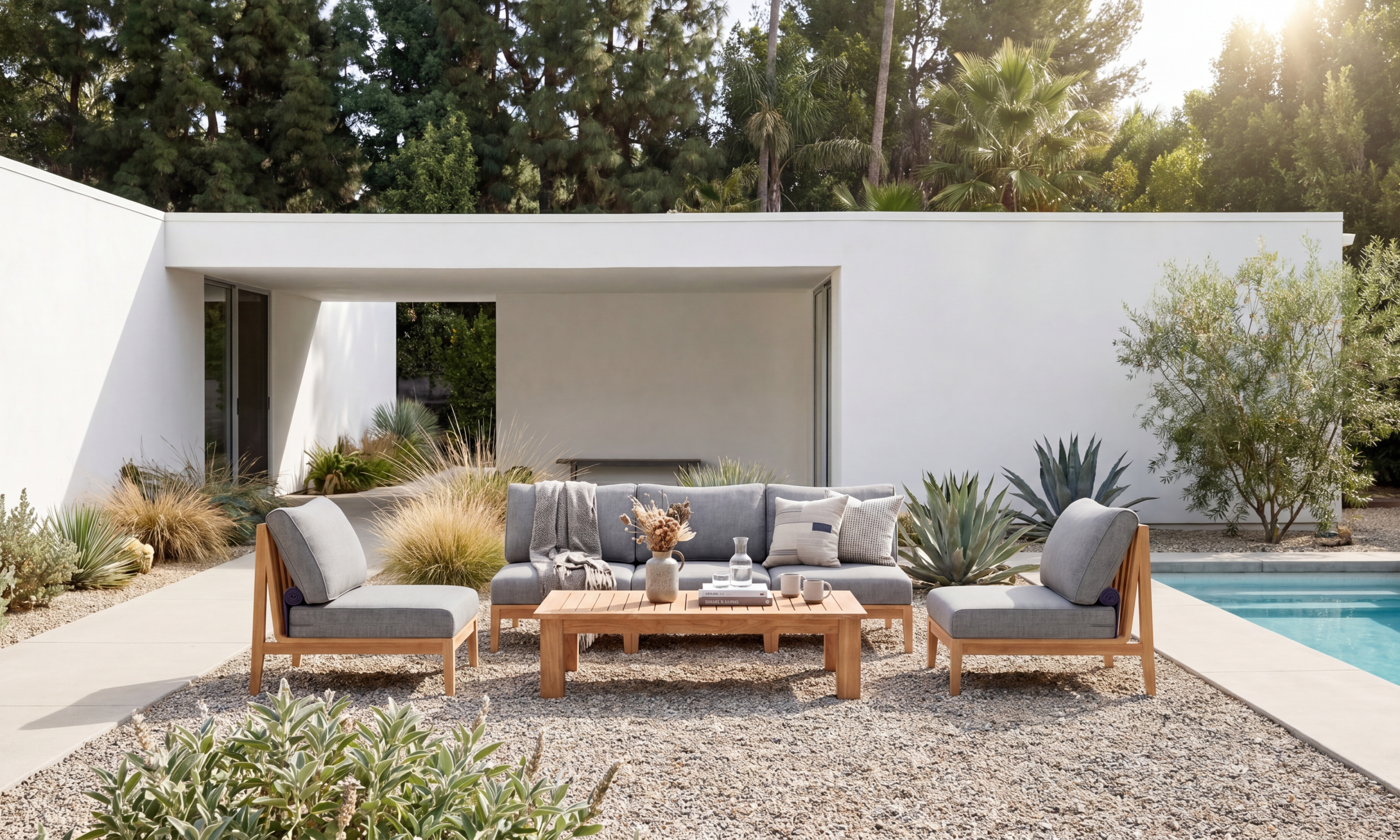 Teak Outdoor Armless Modular Sofa - 5 Seat