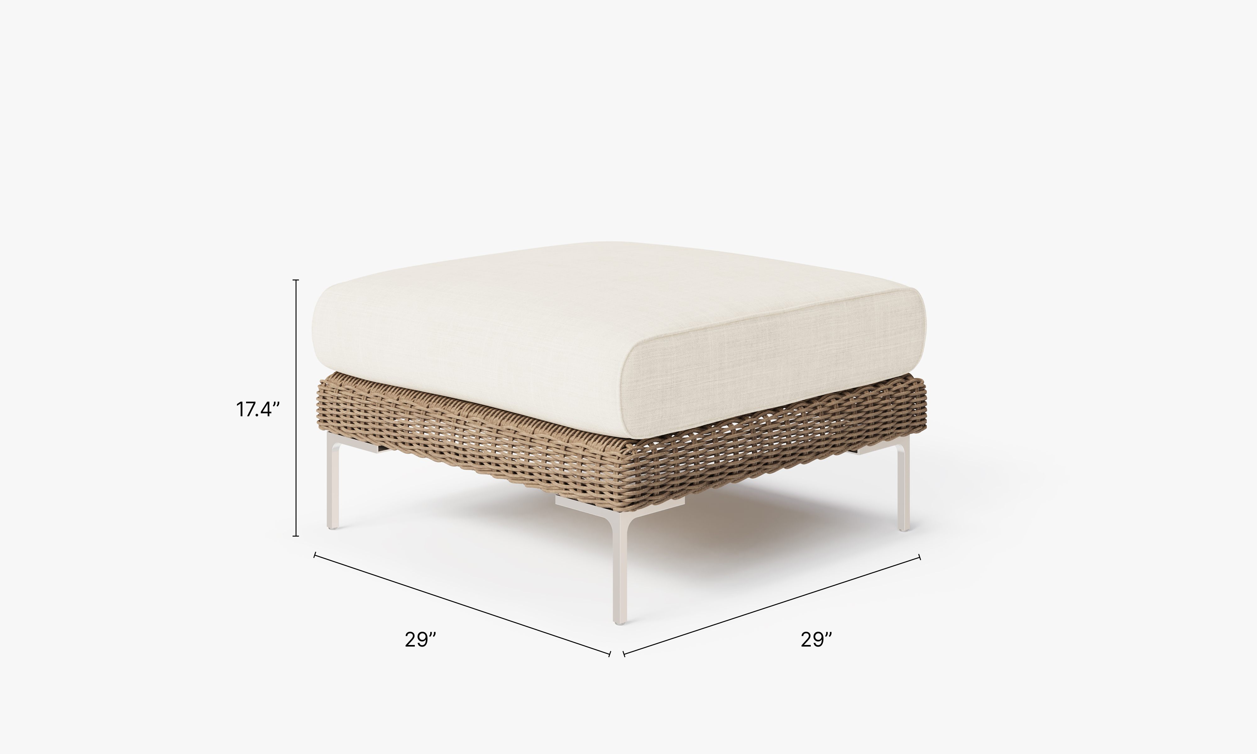 Brown Wicker Outdoor Ottoman dimensions in inches, also listed under Dimensions and Weights. #color_palisades cream
