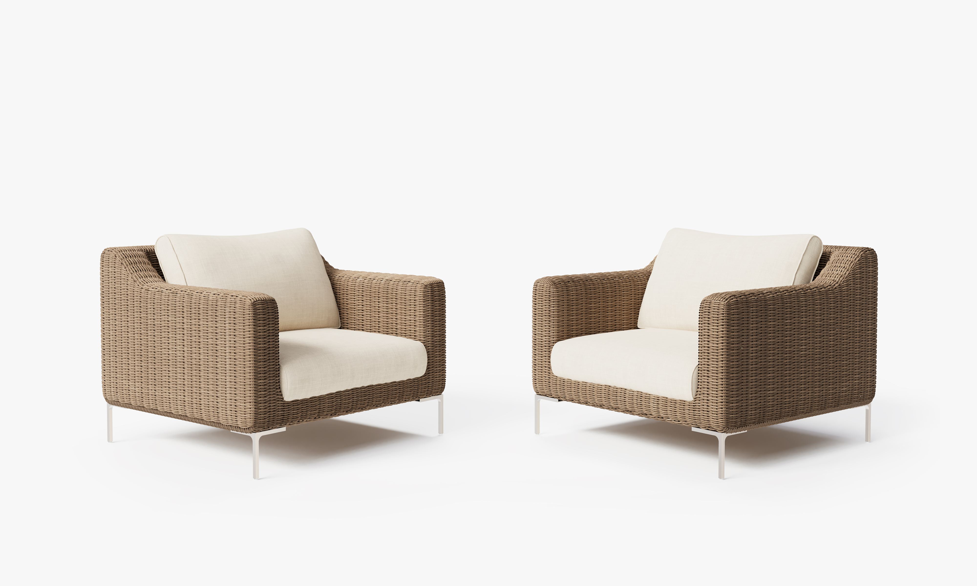 Brown Wicker Outdoor Armchair Conversation Set, front. Comfortable, durable, and weather resistant outdoor seating with memory foam. #color_palisades cream