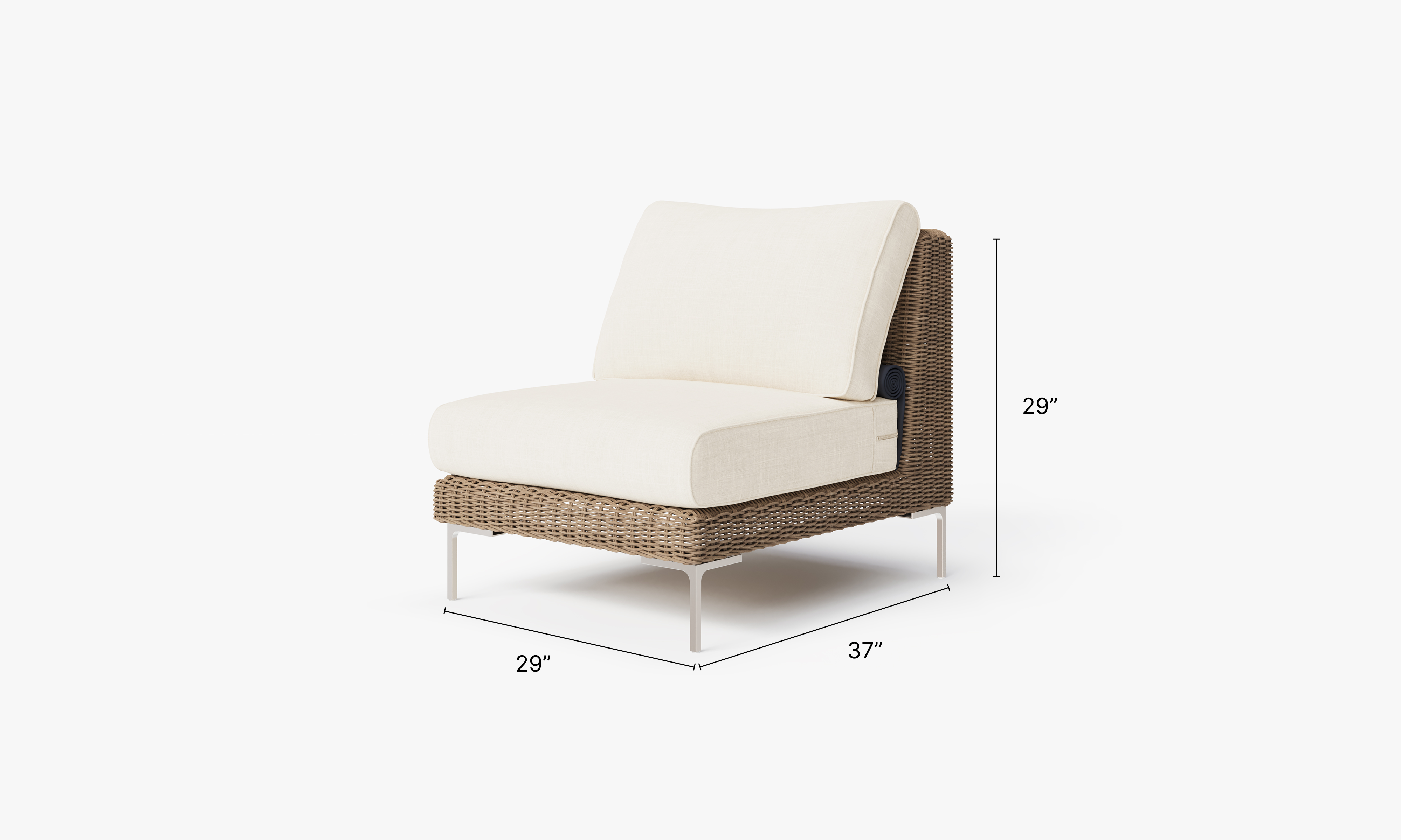 Brown Wicker Outdoor Armless Chair dimensions in inches, also listed under Dimensions and Weights. #color_palisades cream