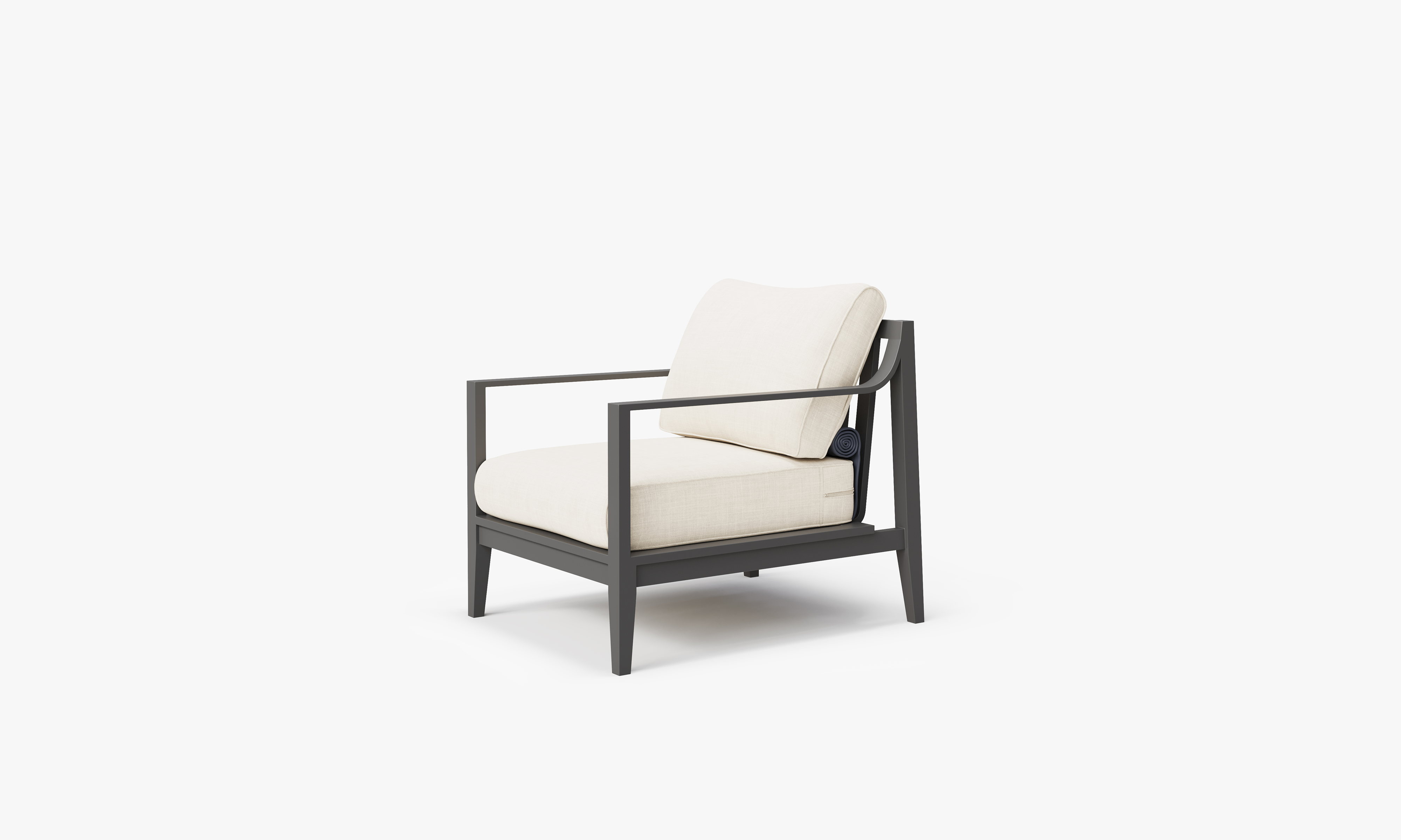Charcoal Aluminum Outdoor Armchair, front. Comfortable, durable, and weather resistant outdoor seating with memory foam. #color_palisades cream