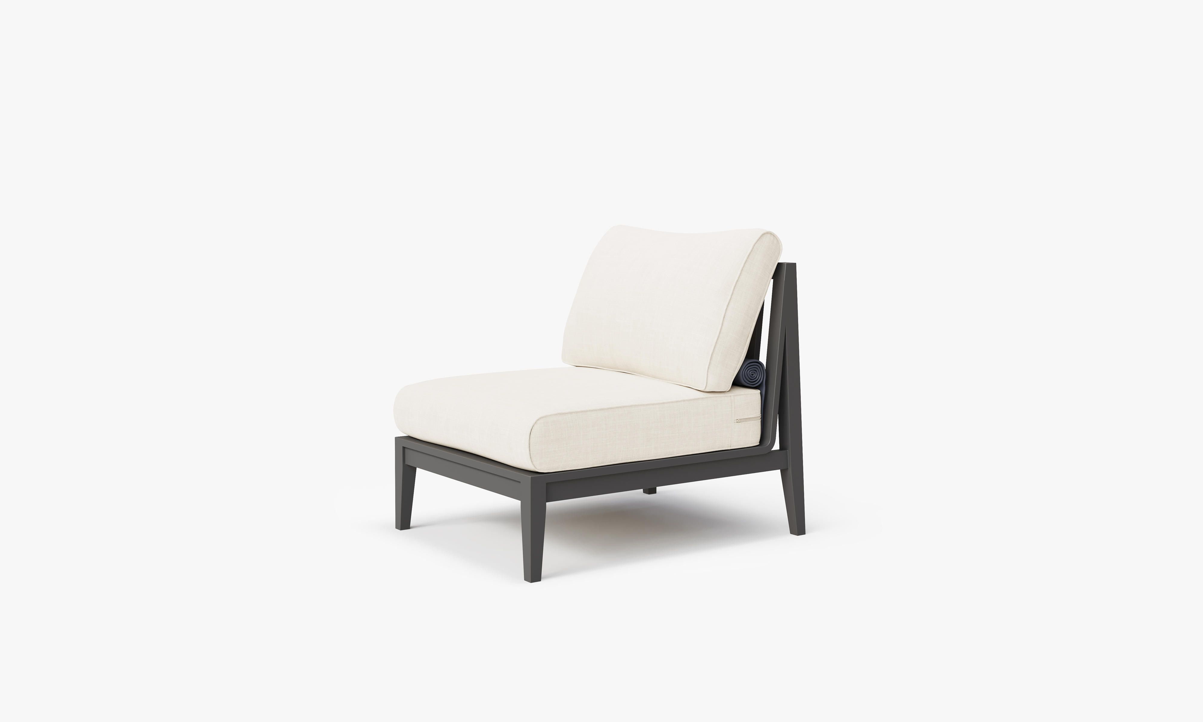 Charcoal Aluminum Outdoor Armless Chair, front. Comfortable, durable, and weather resistant outdoor seating with memory foam. #color_palisades cream
