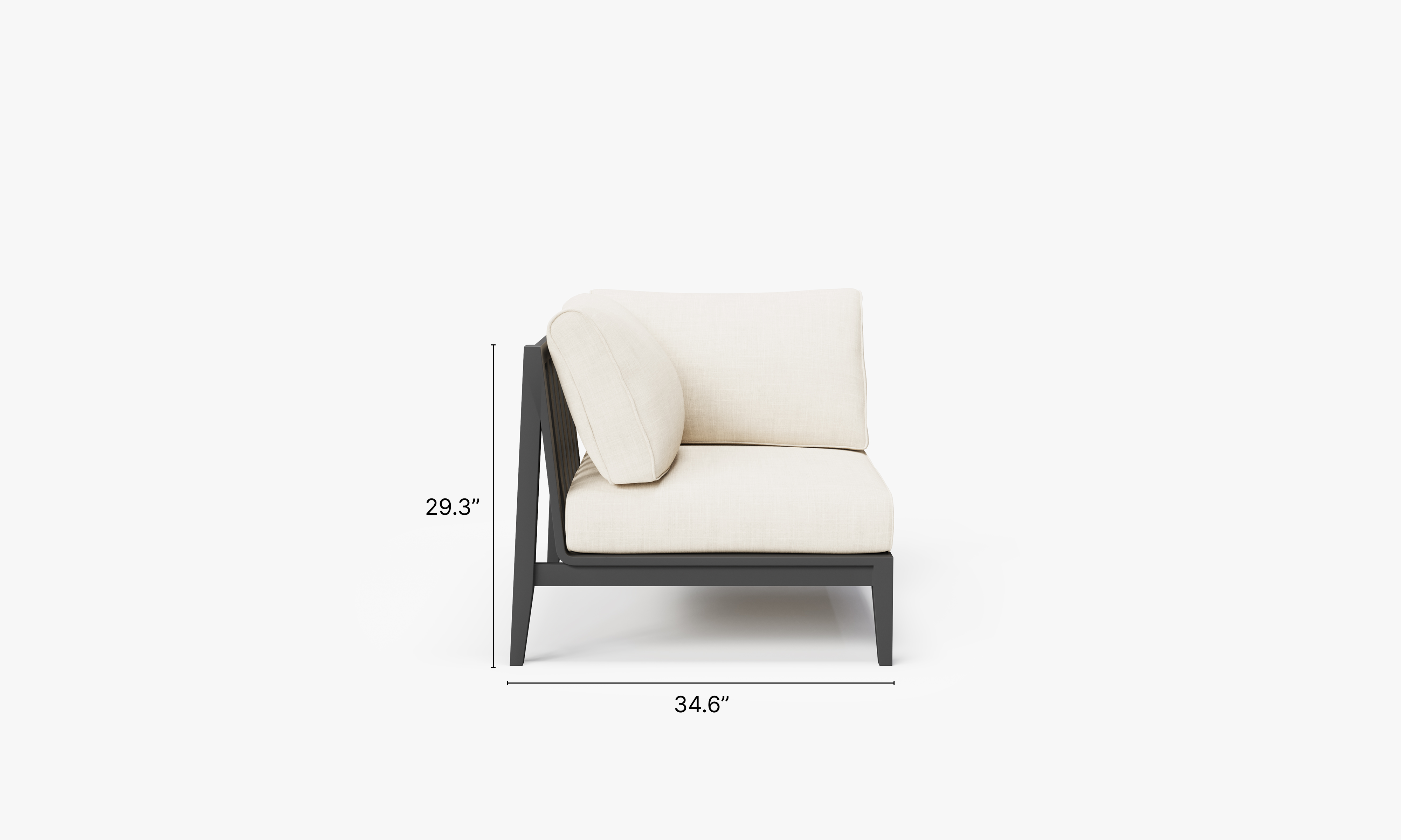 Charcoal Aluminum Outdoor Corner Chair - Right dimensions in inches, also listed under Dimensions and Weights. #color_palisades cream