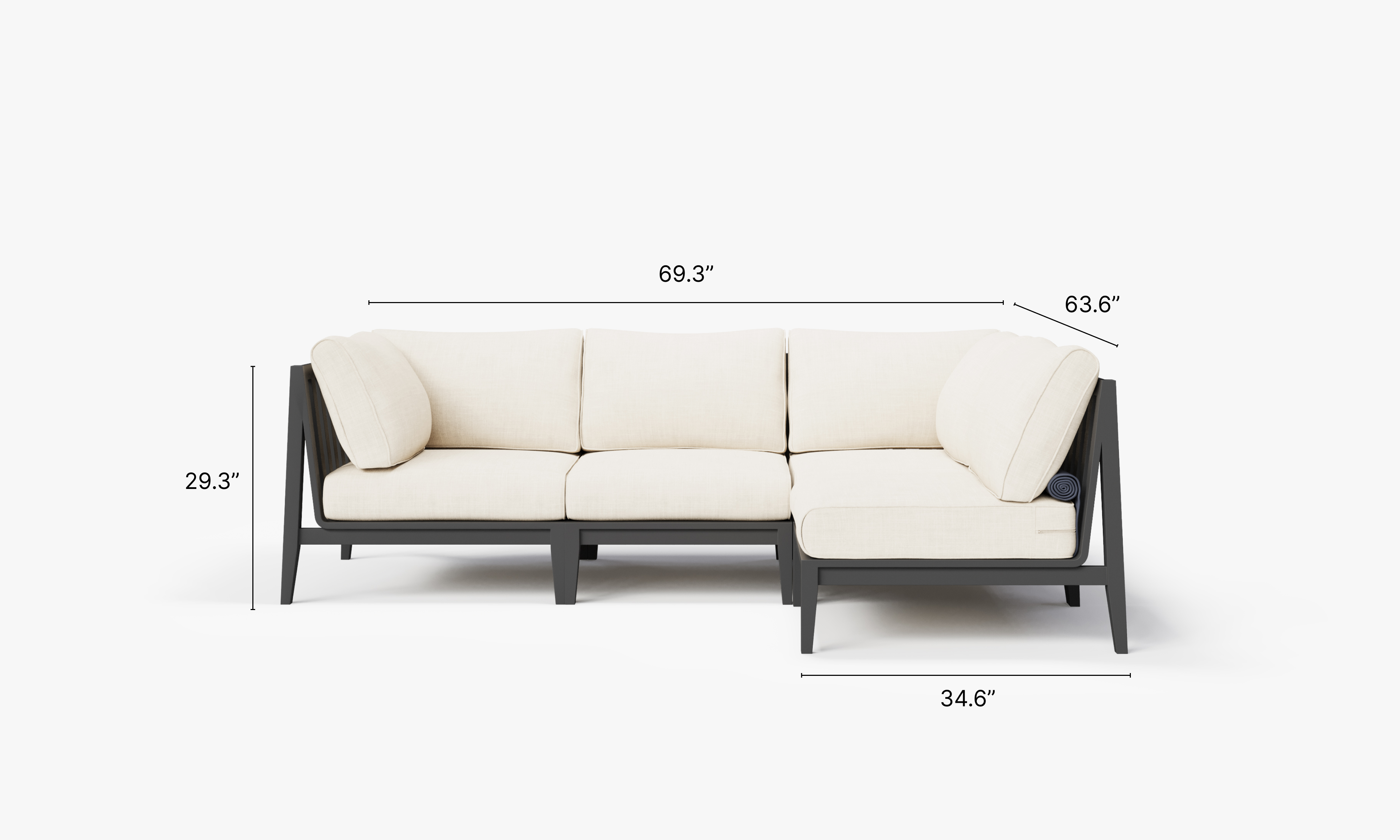 Charcoal Aluminum Outdoor L Sectional - 4 Seat dimensions in inches, also listed under Dimensions and Weights. #color_palisades cream