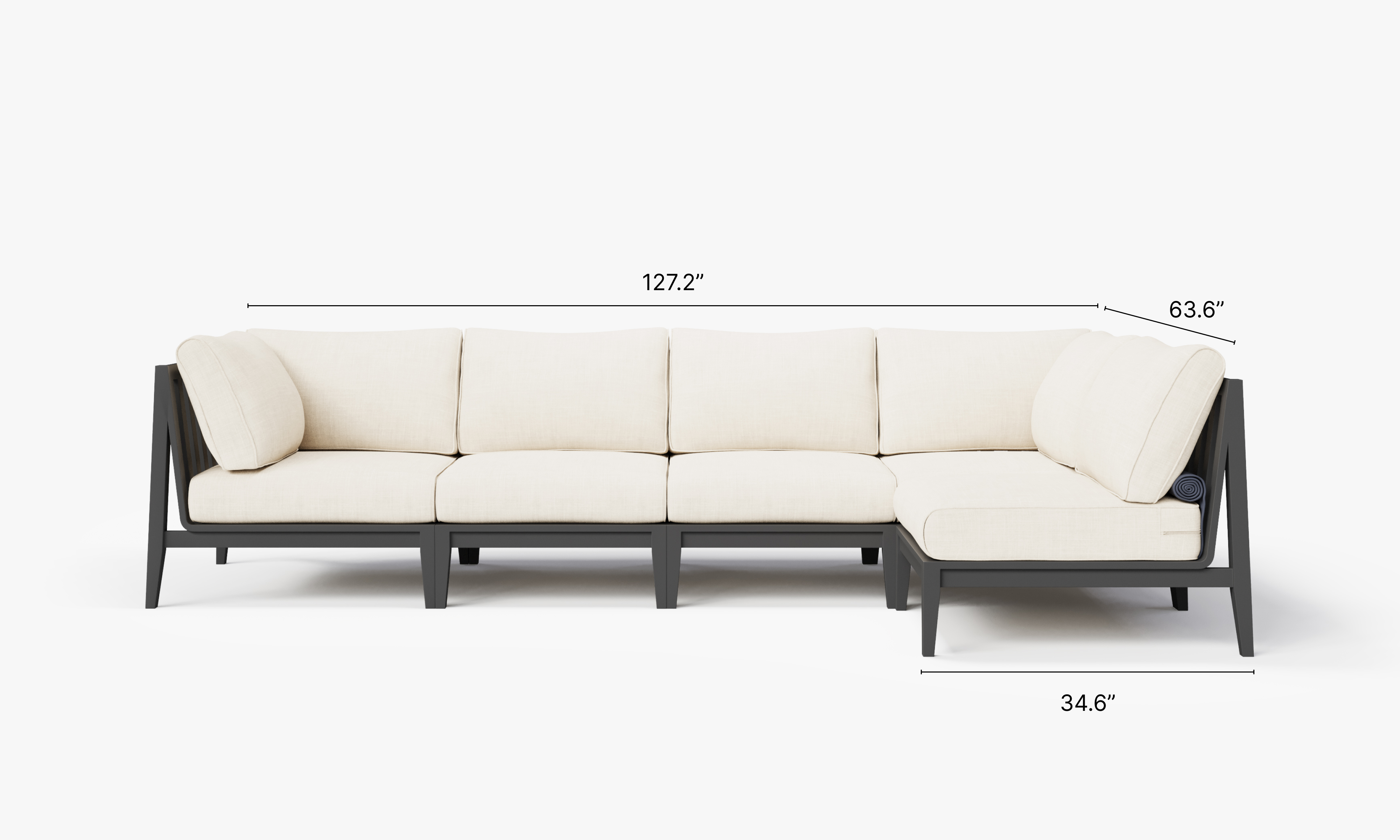 Charcoal Aluminum Outdoor L Sectional - 5 Seat dimensions in inches, also listed under Dimensions and Weights. #color_palisades cream