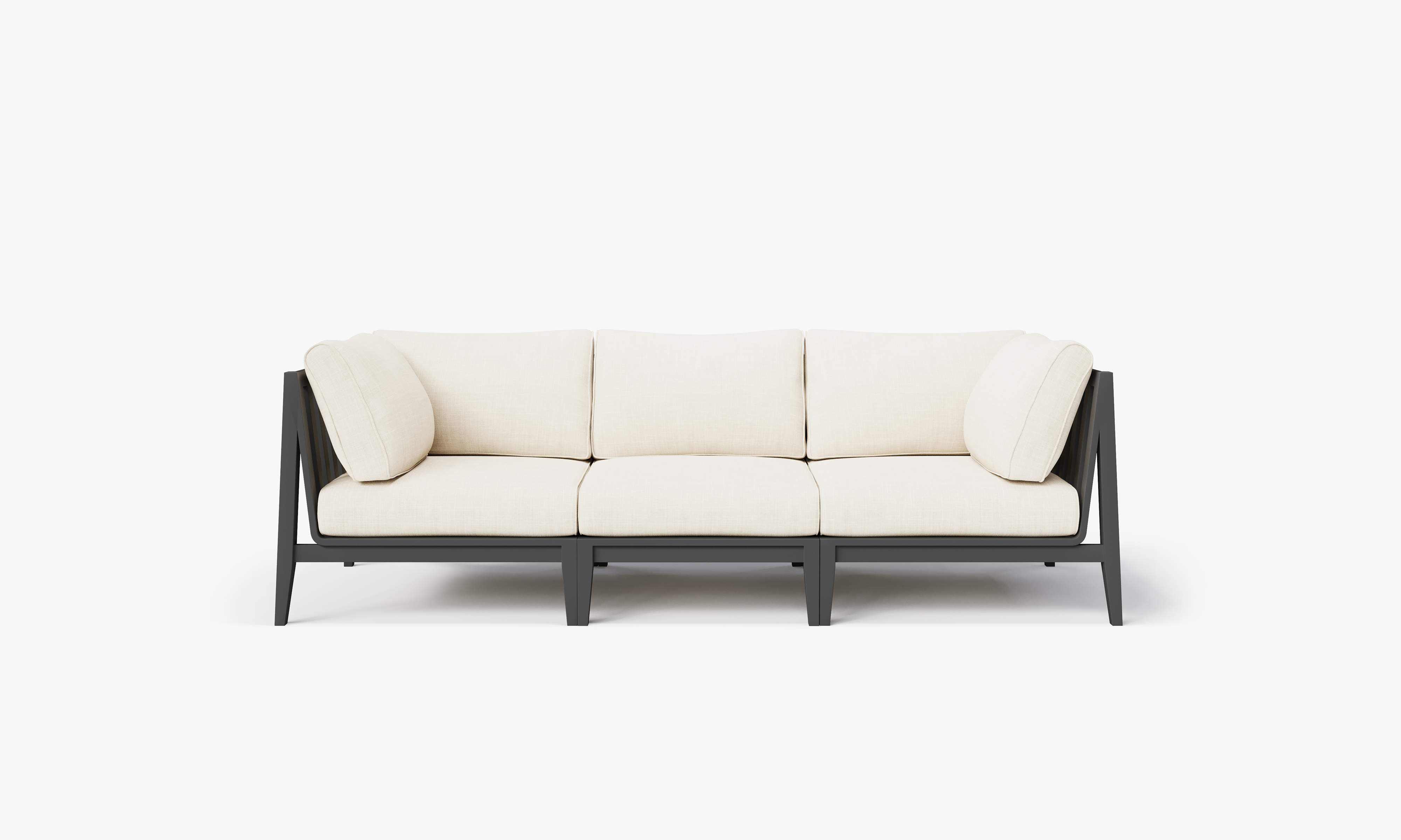 Charcoal Aluminum Outdoor Sofa - 3 Seat, front. Comfortable, durable, and weather resistant outdoor seating with memory foam. #color_palisades cream