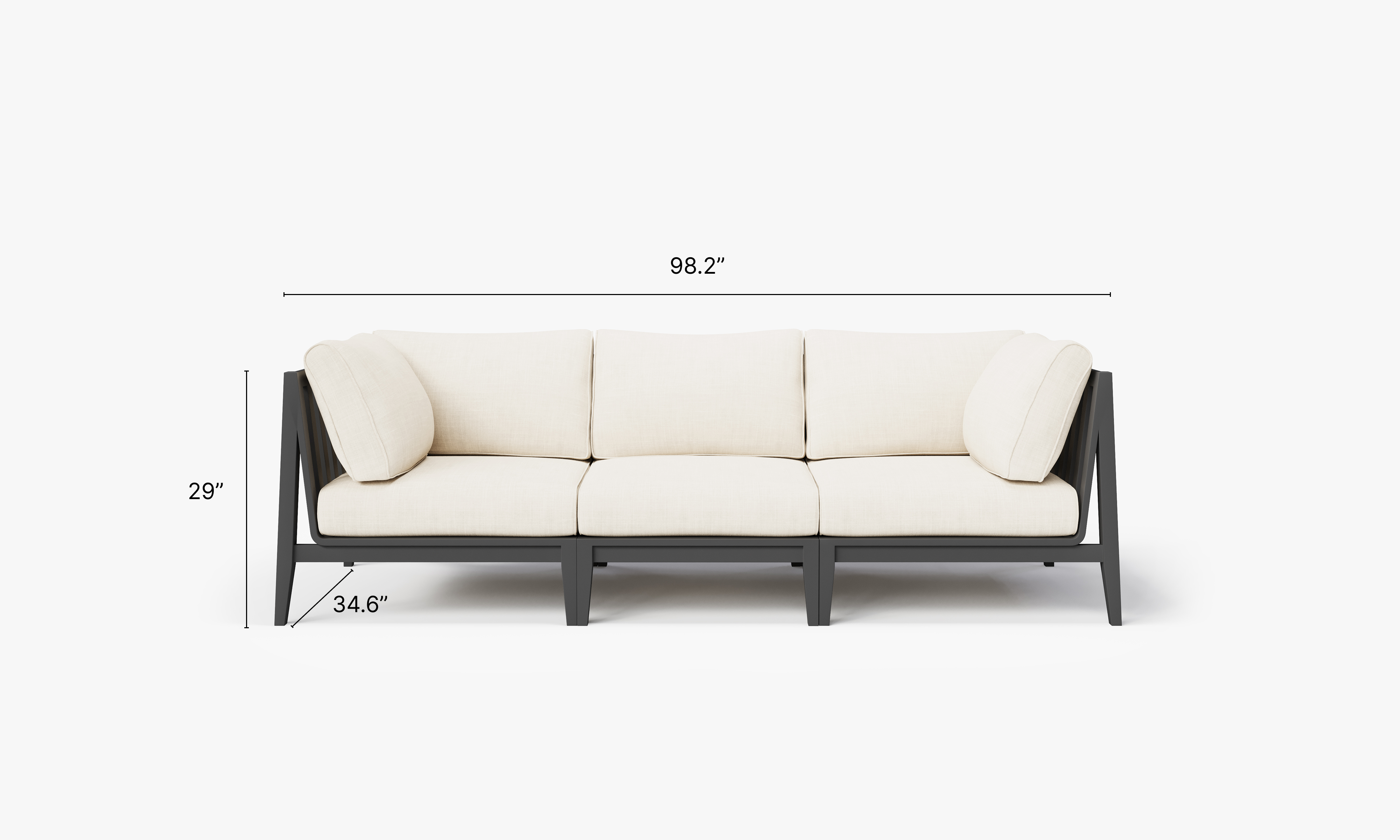 Charcoal Aluminum Outdoor Sofa - 3 Seat dimensions in inches, also listed under Dimensions and Weights. #color_palisades cream