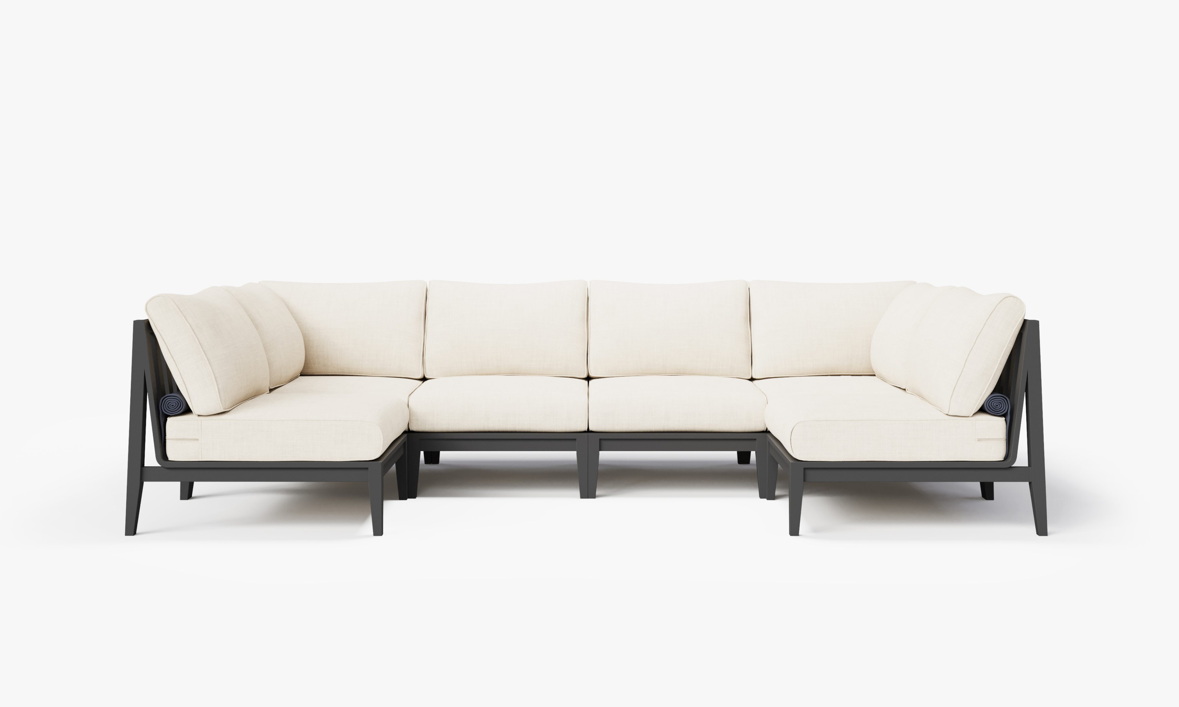 Charcoal Aluminum Outdoor U Sectional - 6 Seat, front. Comfortable, durable, and weather resistant outdoor seating with memory foam. #color_palisades cream