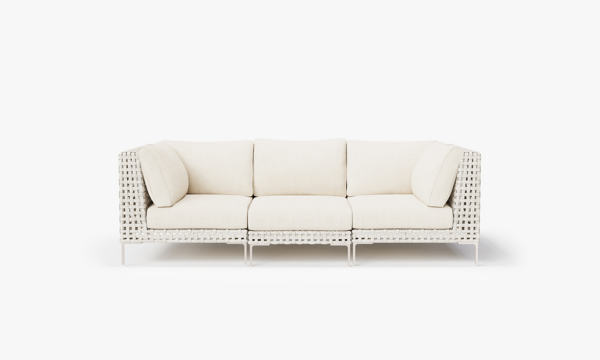 Open Weave Wicker Outdoor Sofa - 3 Seat in Palisades Cream #color_palisades cream