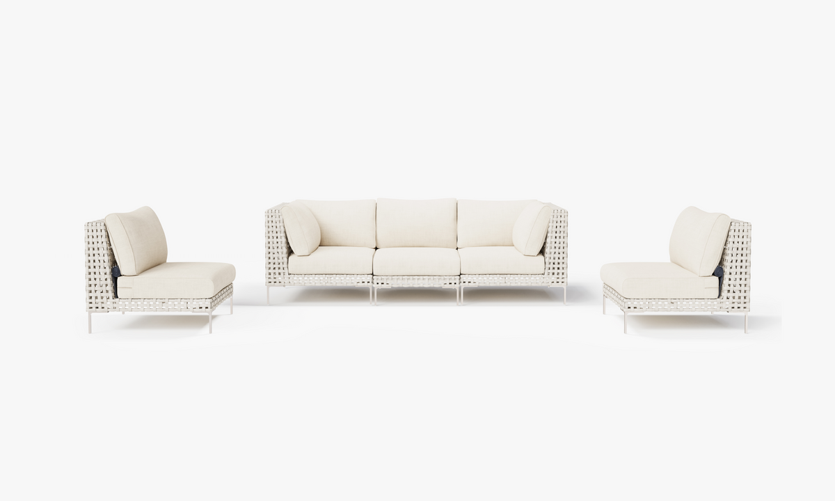 Open Weave Wicker Outdoor Sofa with Armless Chairs - 5 Seat in Palisades Cream #color_palisades cream