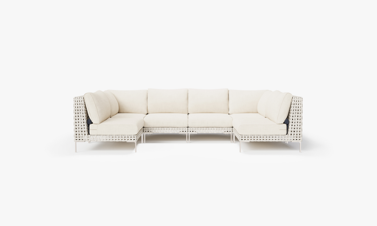 Open Weave Wicker U Sectional - 6 Seat in Palisades Cream #color_palisades cream