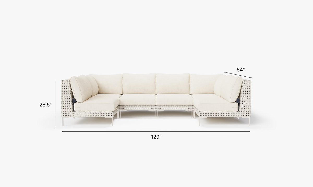 Open Weave Wicker U Sectional - 6 Seat in Palisades Cream #color_palisades cream