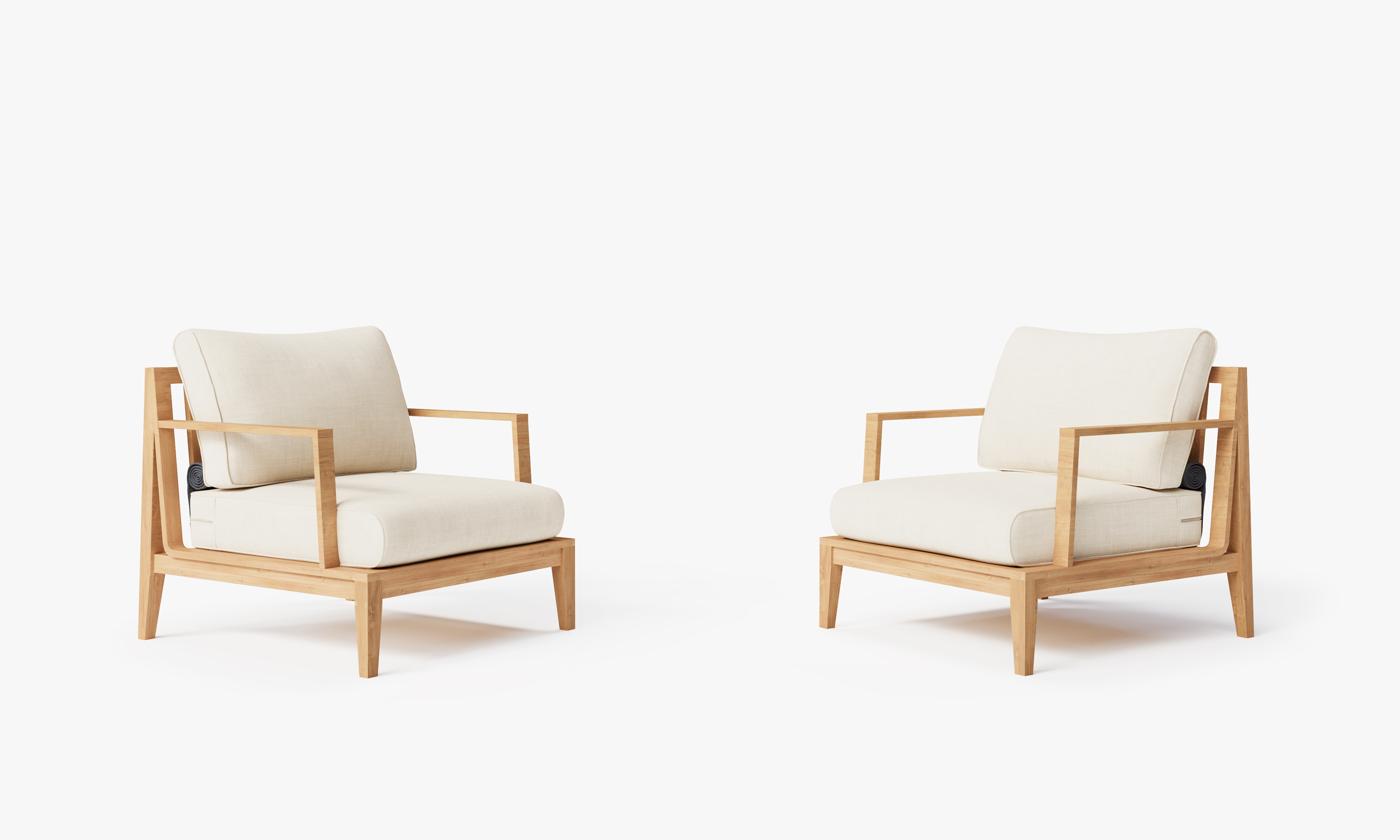 Teak outdoor sofa and armchair conversation set with cream cushions arranged on a wooden deck, ideal for outdoor seating and relaxation.-teak outdoor sofa-outer #color_palisades cream