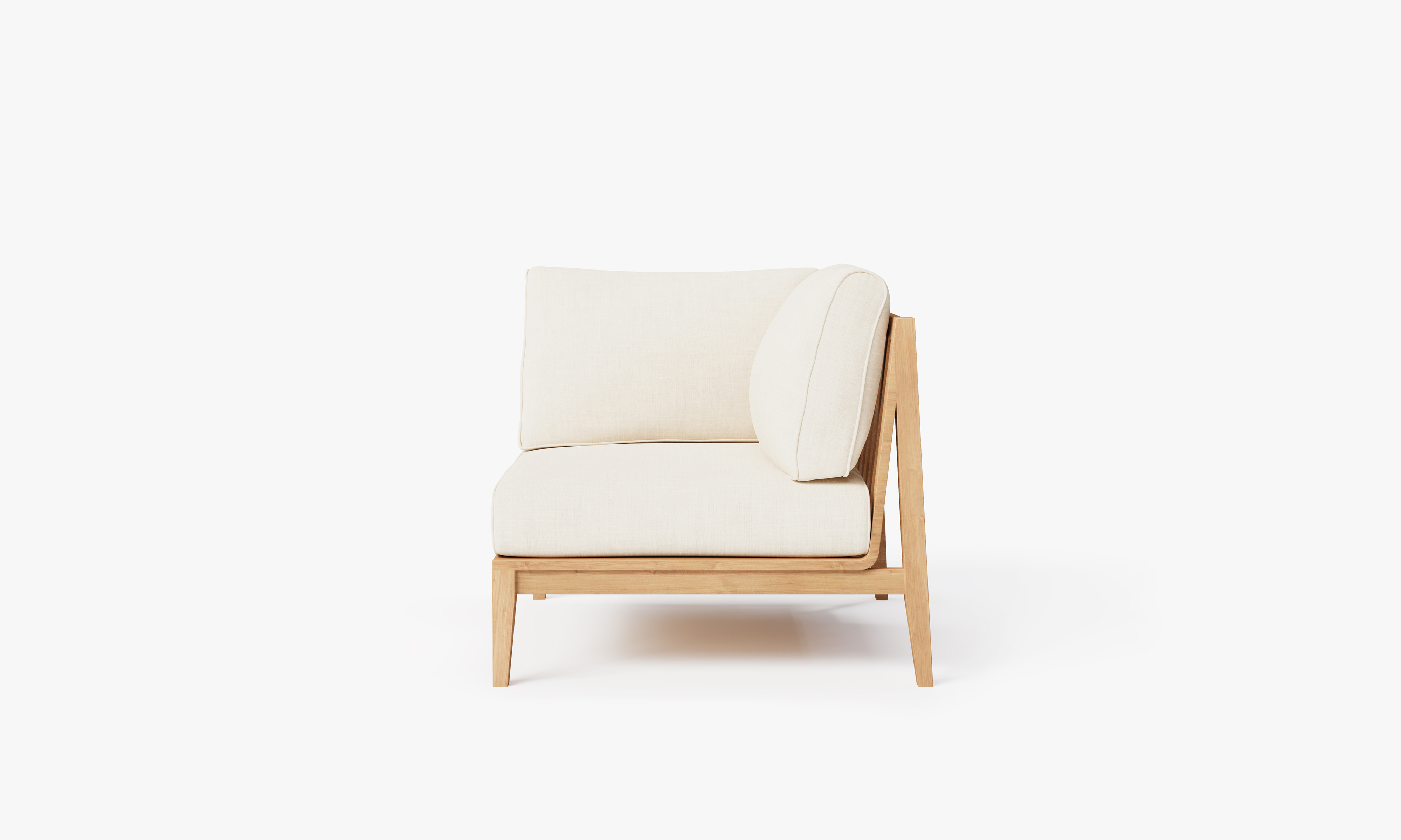 Teak outdoor corner sofa with cream cushions, featuring a left-side chair in a modern design.-teak outdoor sofa-outer #color_palisades cream