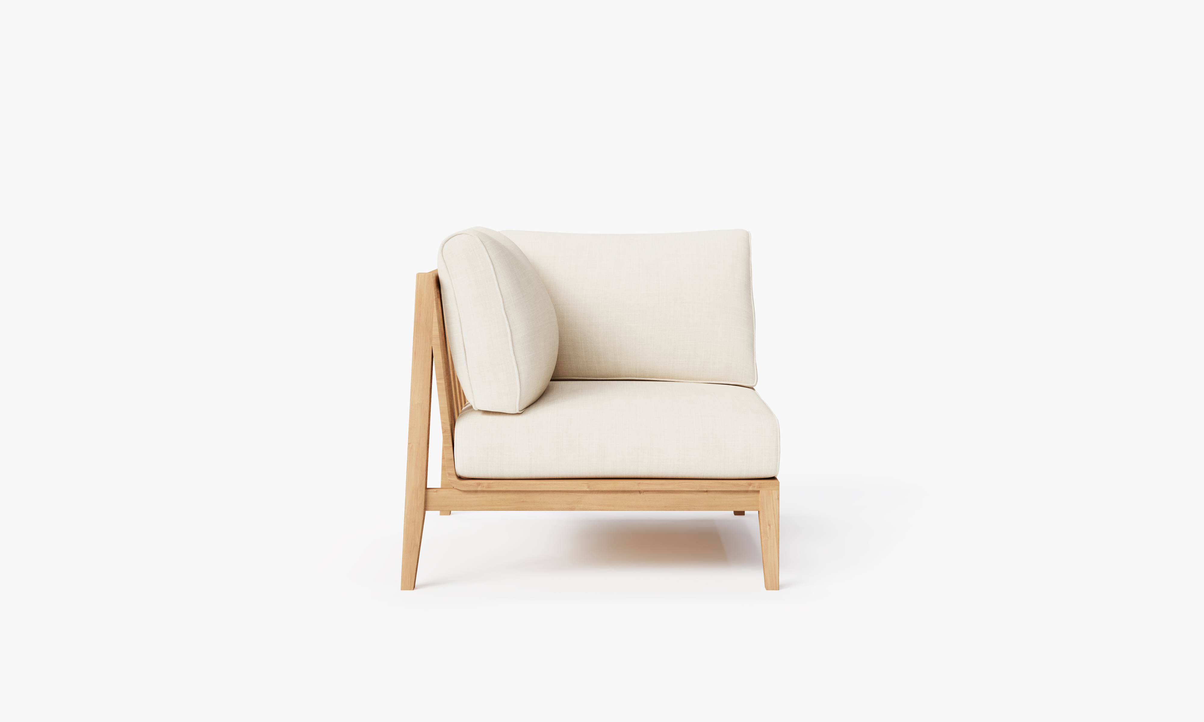 Teak outdoor corner sofa with cream cushions, featuring a right-side chair and clean, modern design.-teak outdoor sofa-outer #color_palisades cream