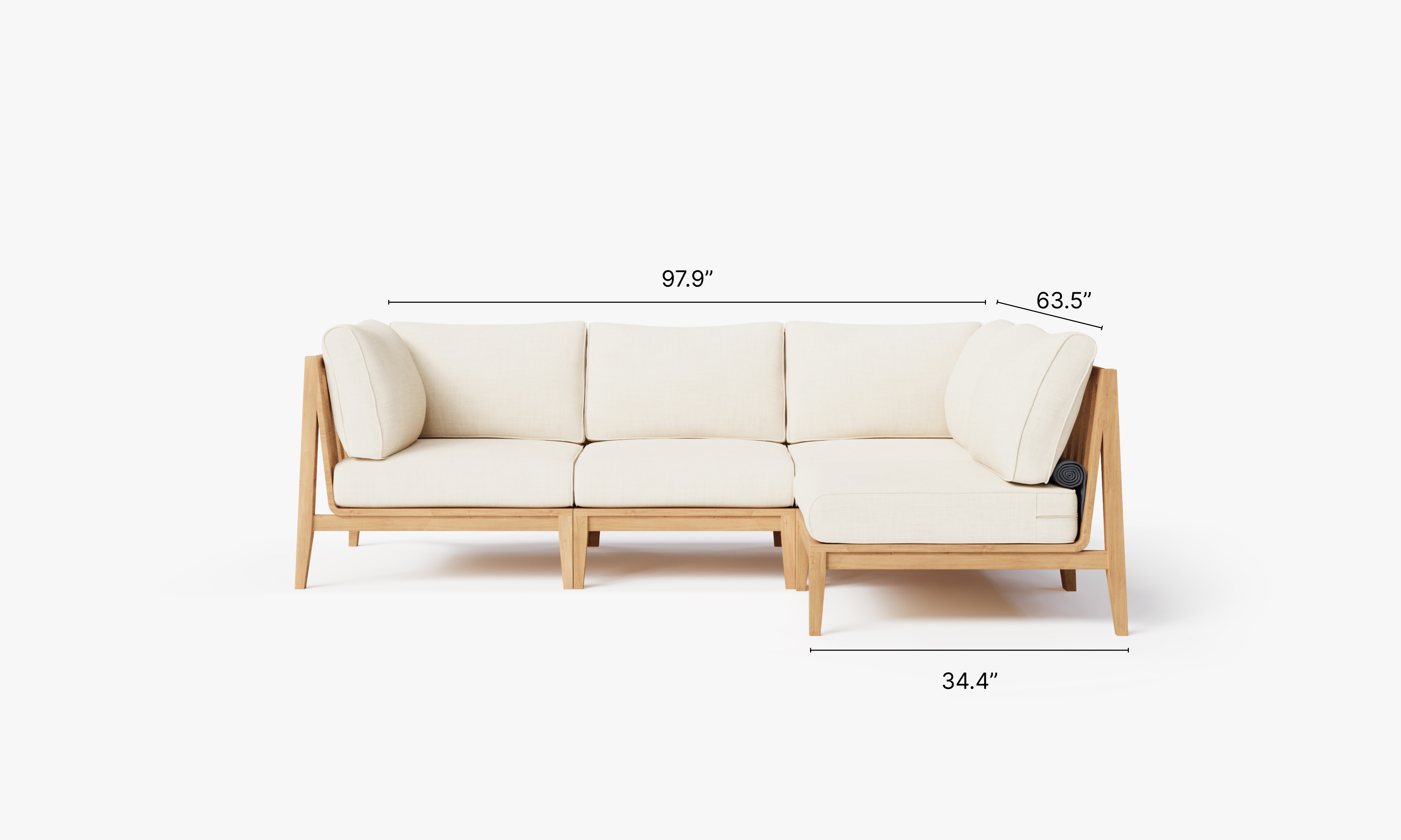 Teak outdoor sofa featuring a 4-seat L-shaped sectional design with cream cushions, ideal for patio or garden seating.-teak outdoor sofa-outer #color_palisades cream