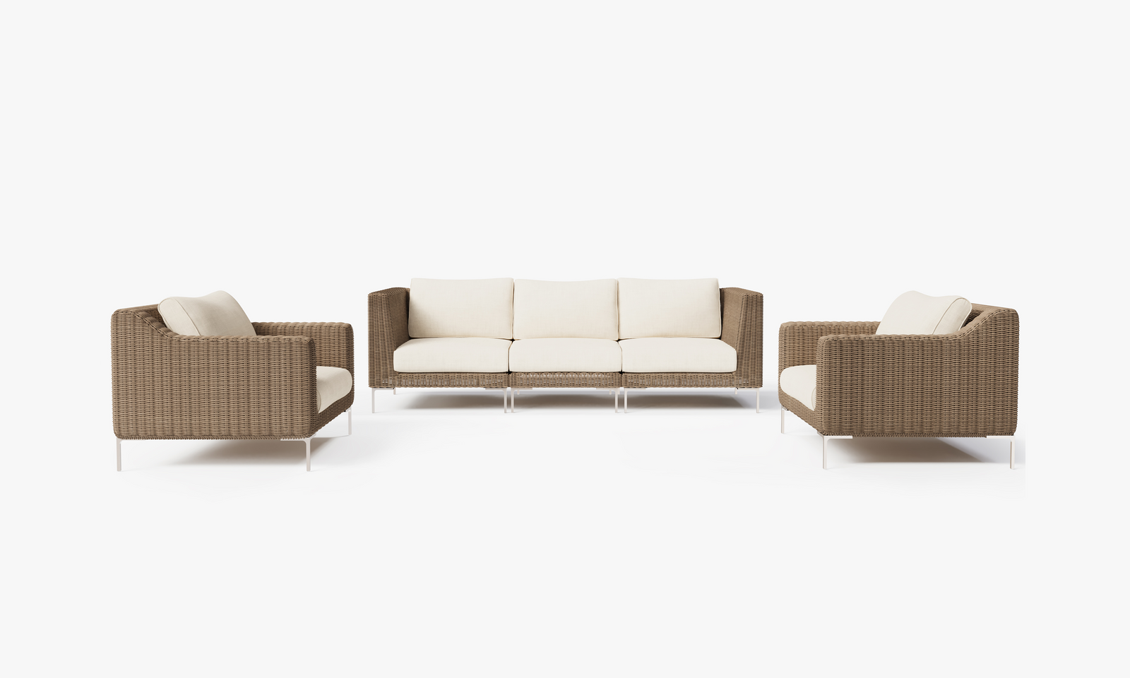 Outer Brown Wicker Outdoor Sofa with Armchairs in Palisades Cream