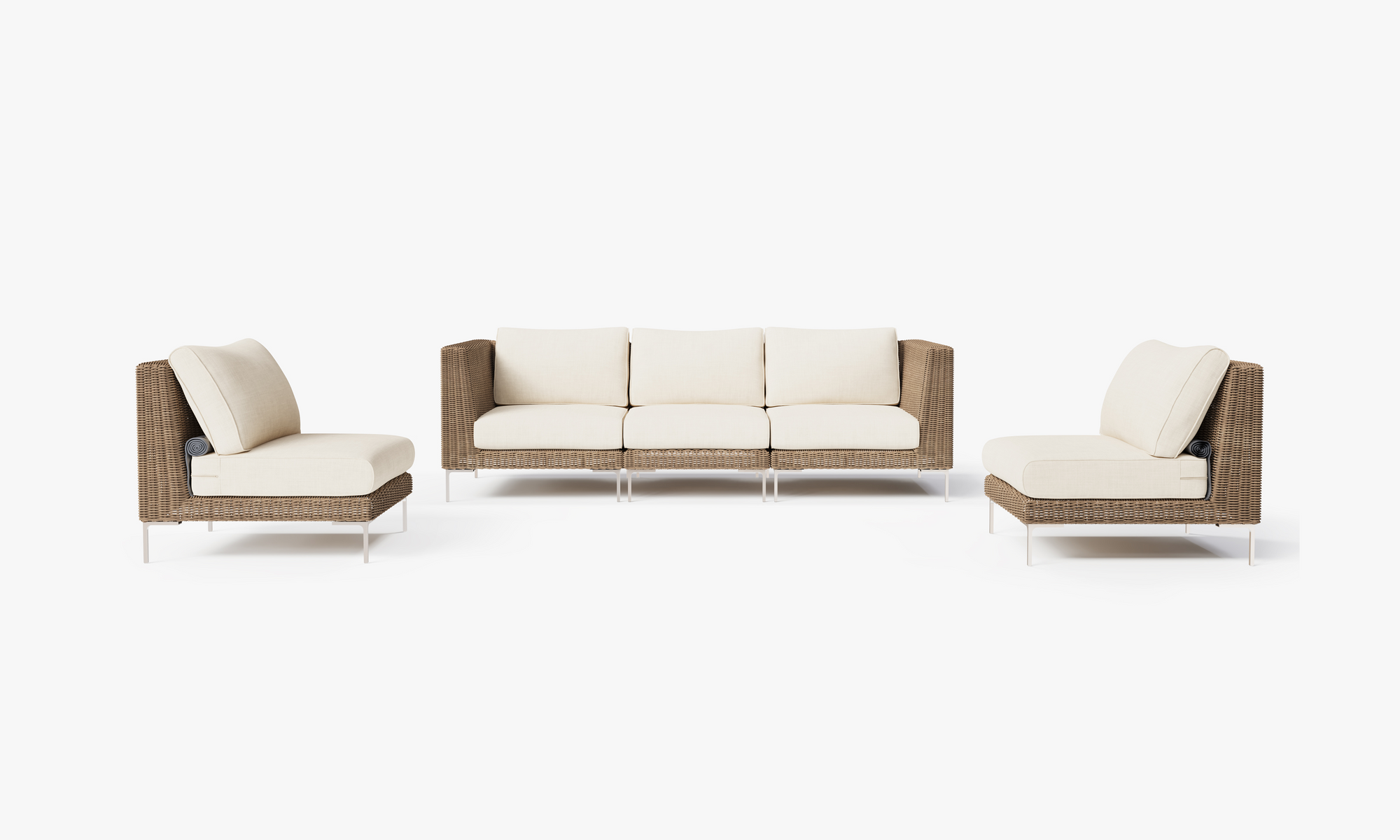 Outer Brown Wicker Outdoor Sofa with Armless Chairs, five-seat configuration