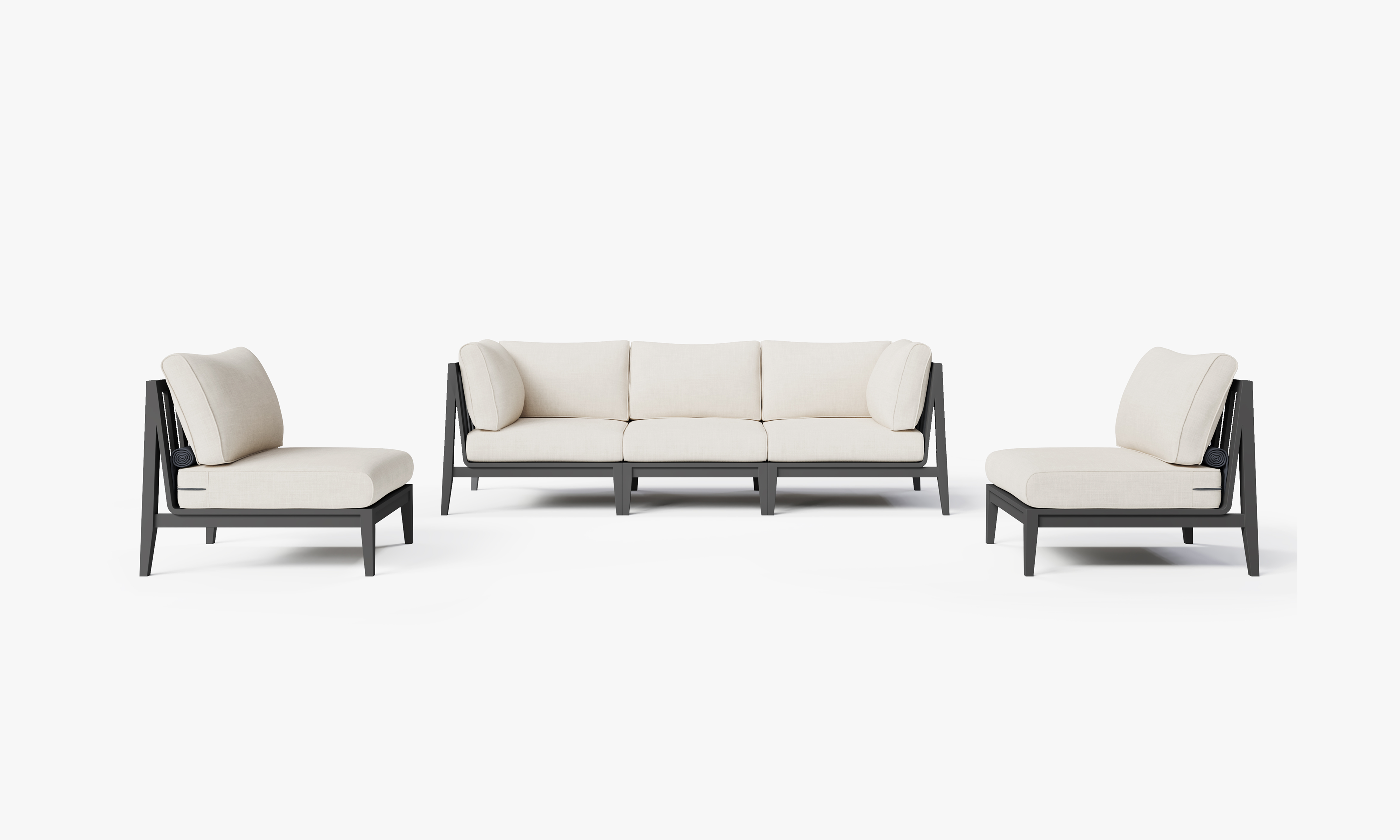 Charcoal Aluminum Outdoor Sofa with Armless Chairs - 5 Seat, front. Comfortable, durable, and weather resistant outdoor seating with memory foam. #color_palisades cream