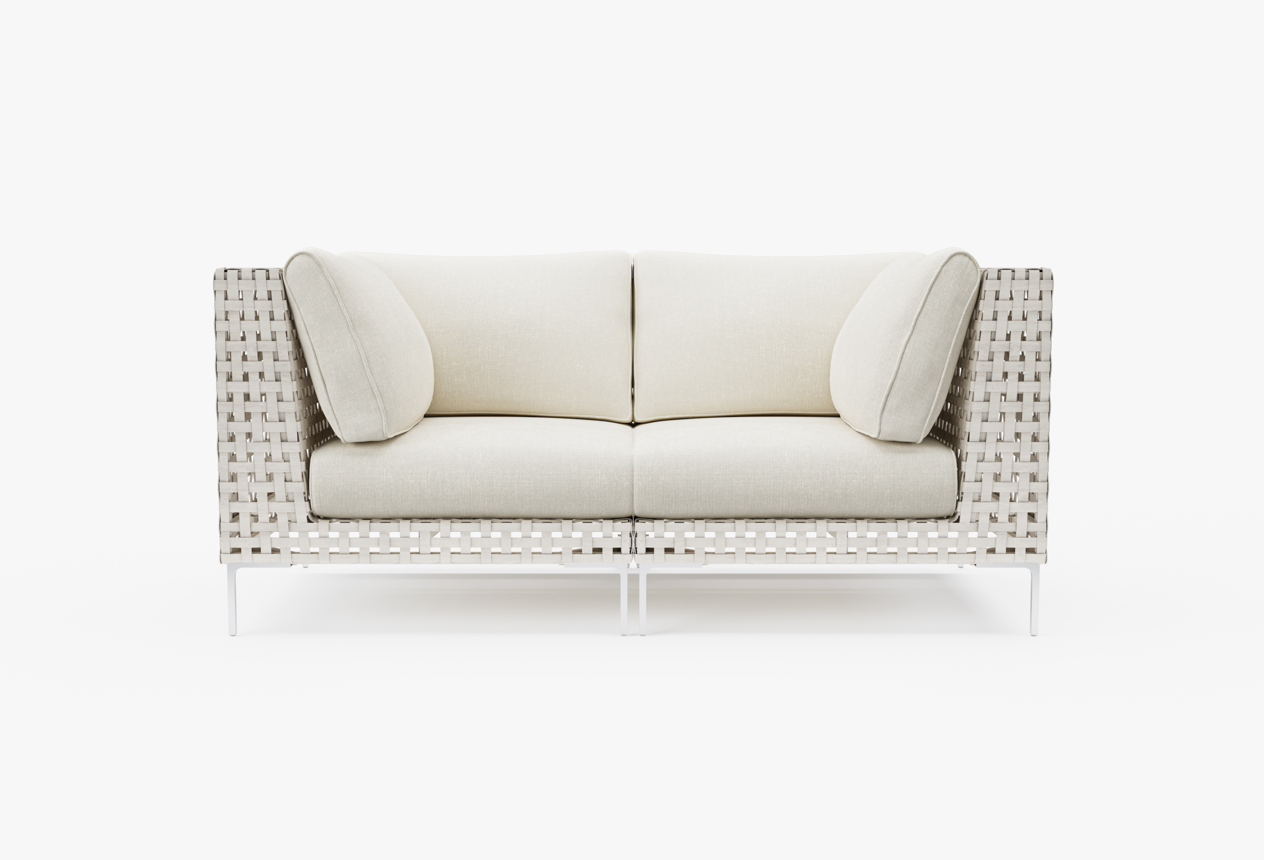 Open Weave Wicker Outdoor Loveseat in Palisades Cream #color_palisades cream