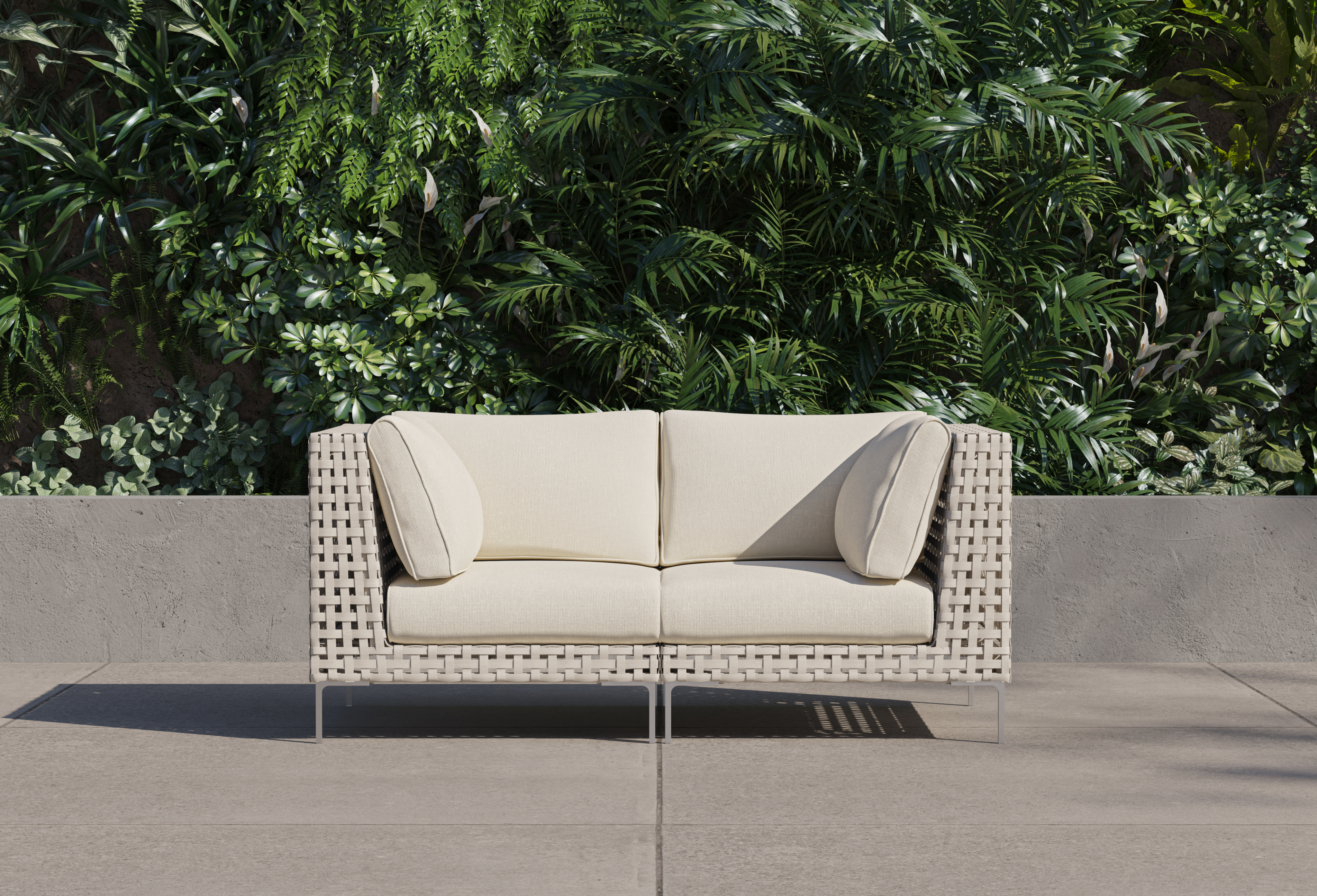 Open Weave Wicker Outdoor Loveseat #color_palisades cream