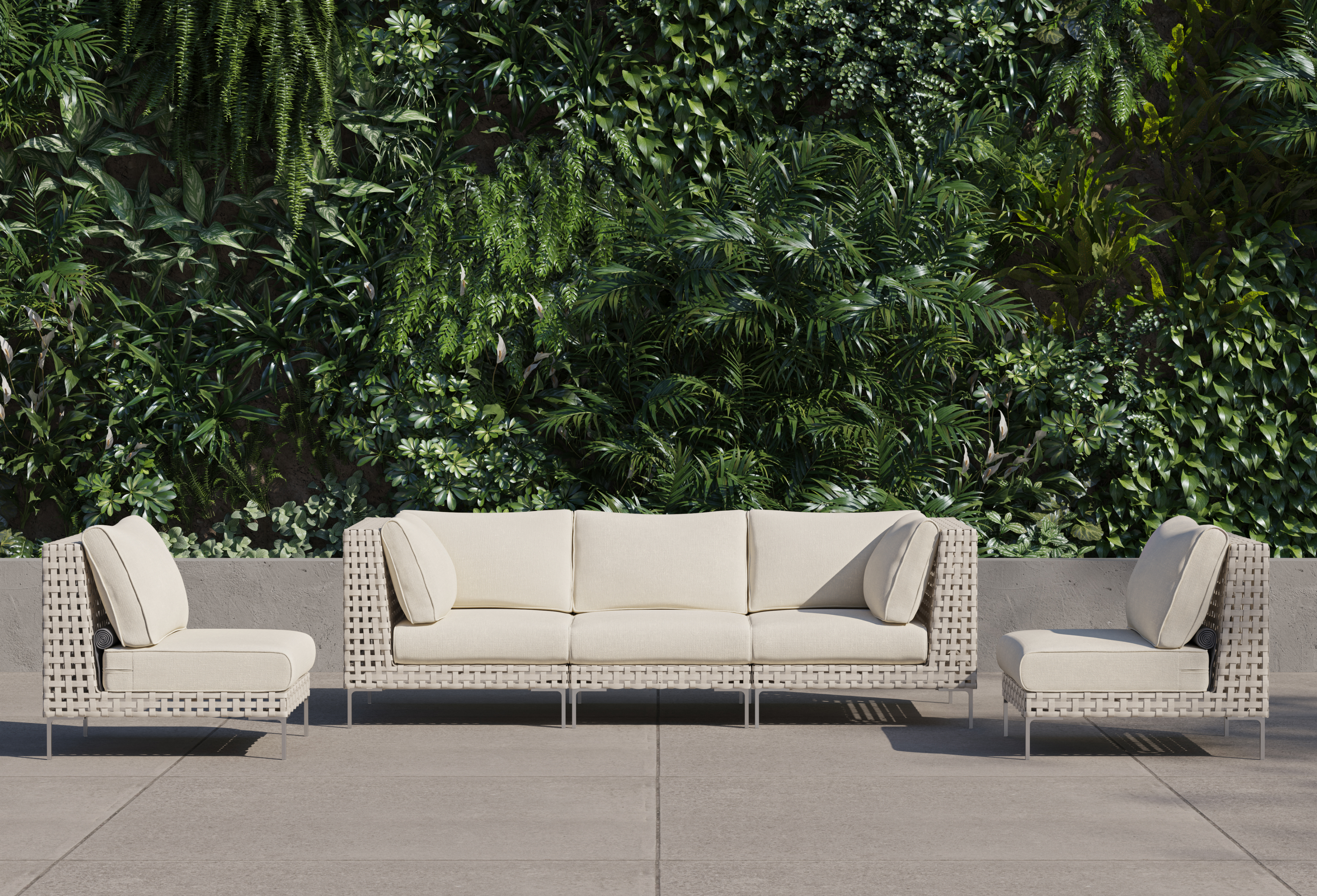 Open Weave Wicker Outdoor Sofa with Armless Chairs - 5 Seat #color_palisades cream