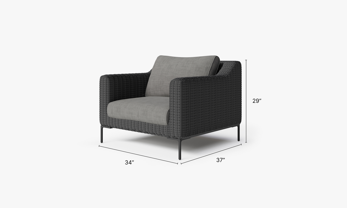 Black Wicker Outdoor Armchair dimensions in inches, also listed under Dimensions and Weights. #color_dark pebble gray