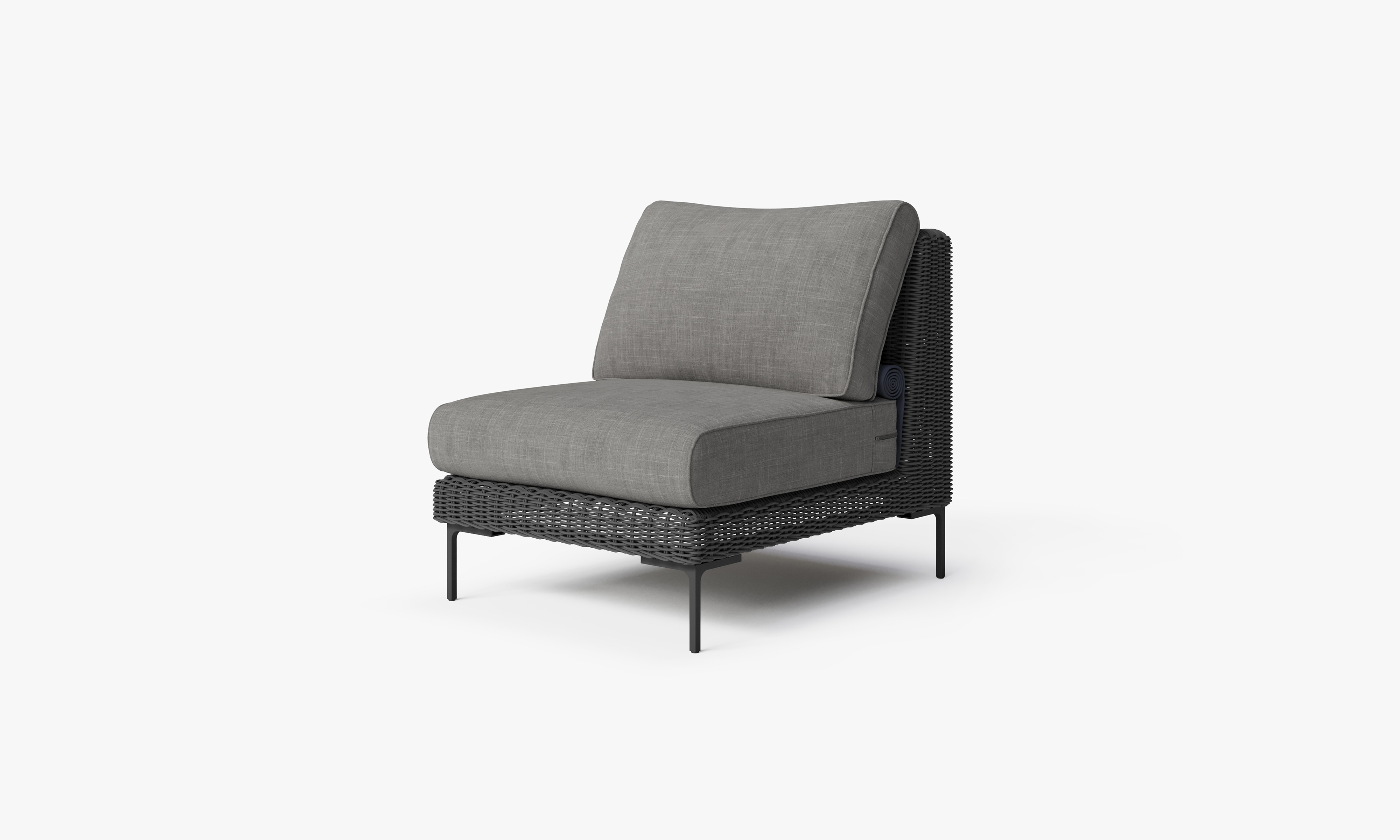 Black Wicker Outdoor Armless Chair, front. Comfortable, durable, and weather resistant outdoor seating with memory foam. #color_dark pebble gray