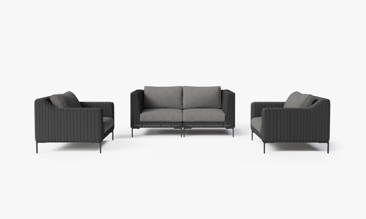 Black Wicker Outdoor Loveseat with Armchairs - 4 Seat, front. Comfortable, durable, and weather resistant outdoor seating with memory foam. #color_dark pebble gray