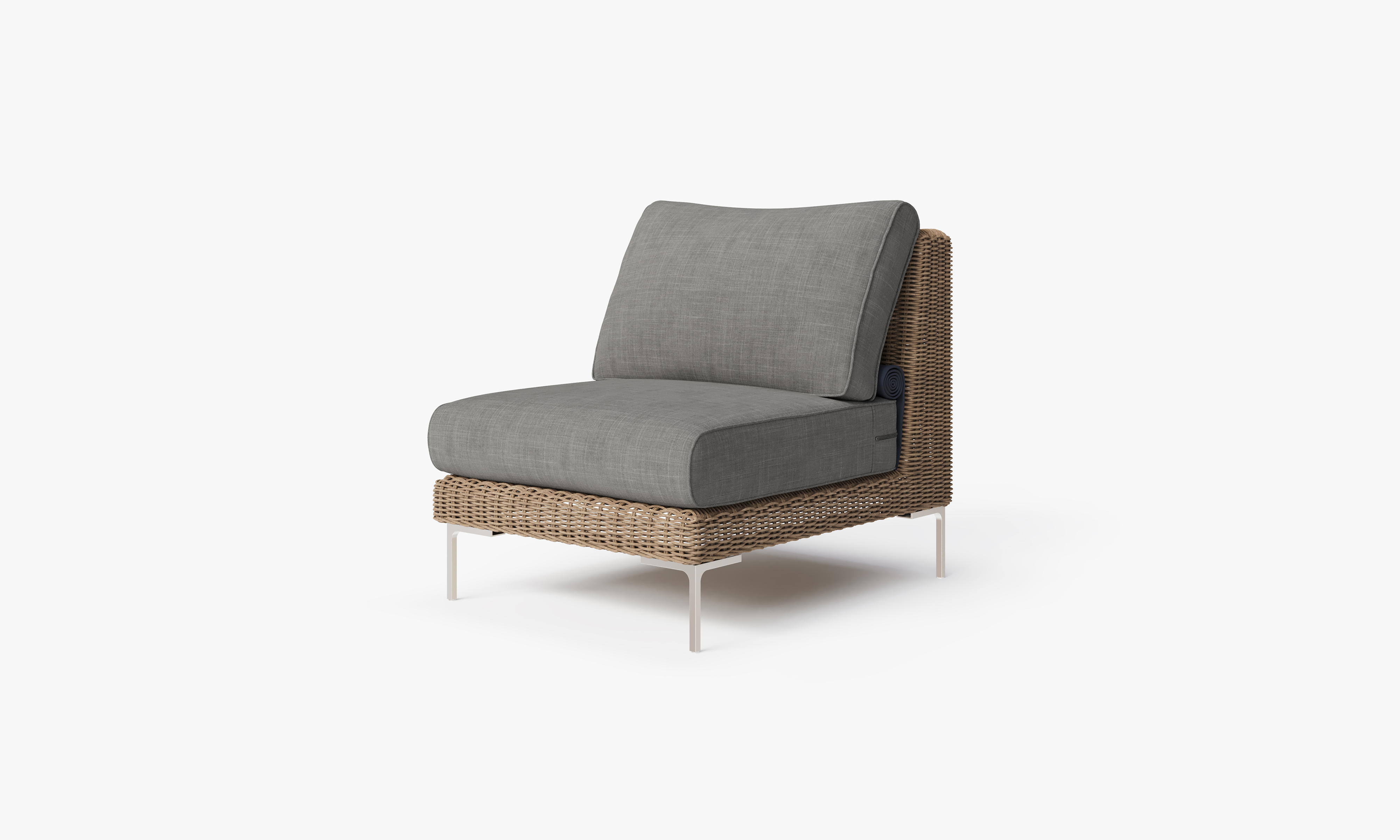 Brown Wicker Outdoor Armless Chair, front. Comfortable, durable, and weather resistant outdoor seating with memory foam. #color_dark pebble gray