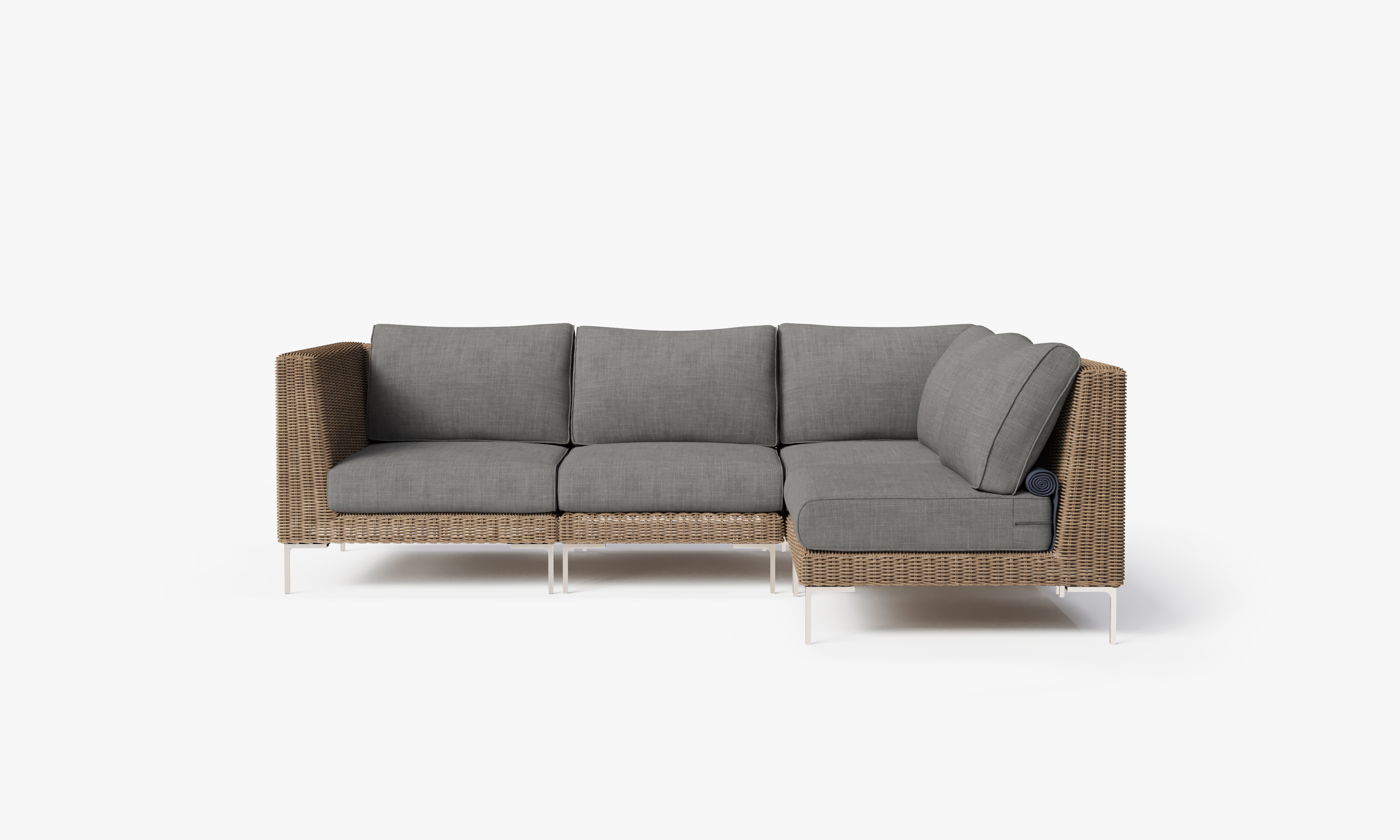 Brown Wicker Outdoor L Sectional - 4 Seat, front. Comfortable, durable, and weather resistant outdoor seating with memory foam. #color_dark pebble gray