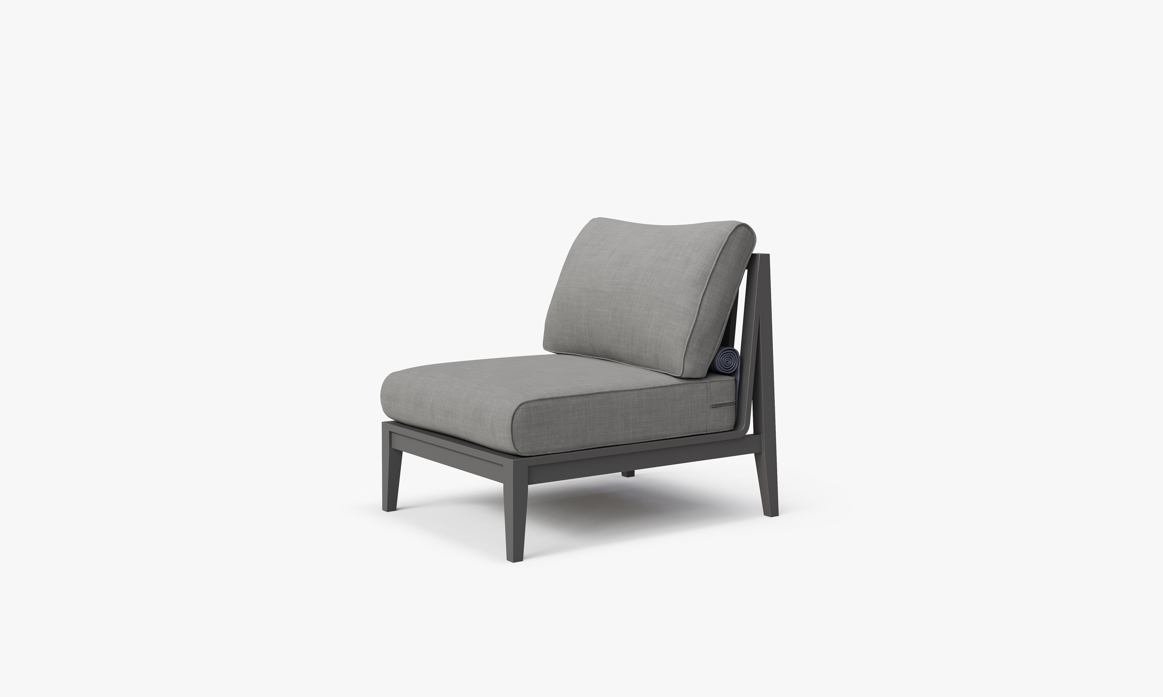Charcoal Aluminum Outdoor Armless Chair, front. Comfortable, durable, and weather resistant outdoor seating with memory foam. #color_dark pebble gray