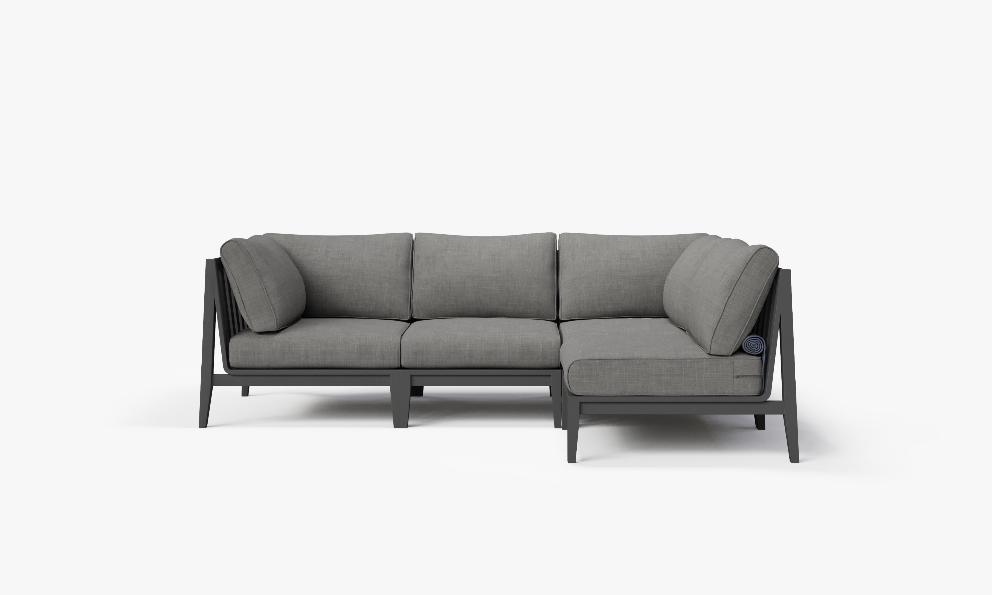Charcoal Aluminum Outdoor L Sectional - 4 Seat, front. Comfortable, durable, and weather resistant outdoor seating with memory foam. #color_dark pebble gray