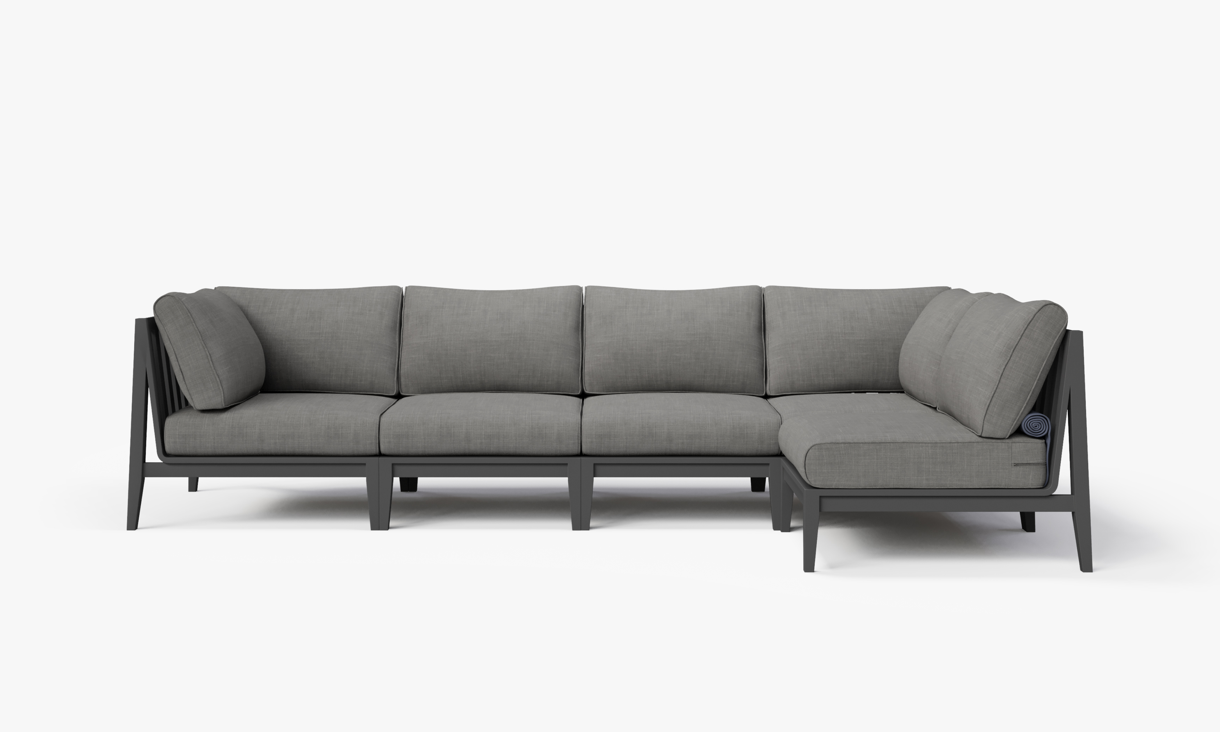 Charcoal Aluminum Outdoor L Sectional - 5 Seat, front. Comfortable, durable, and weather resistant outdoor seating with memory foam. #color_dark pebble gray