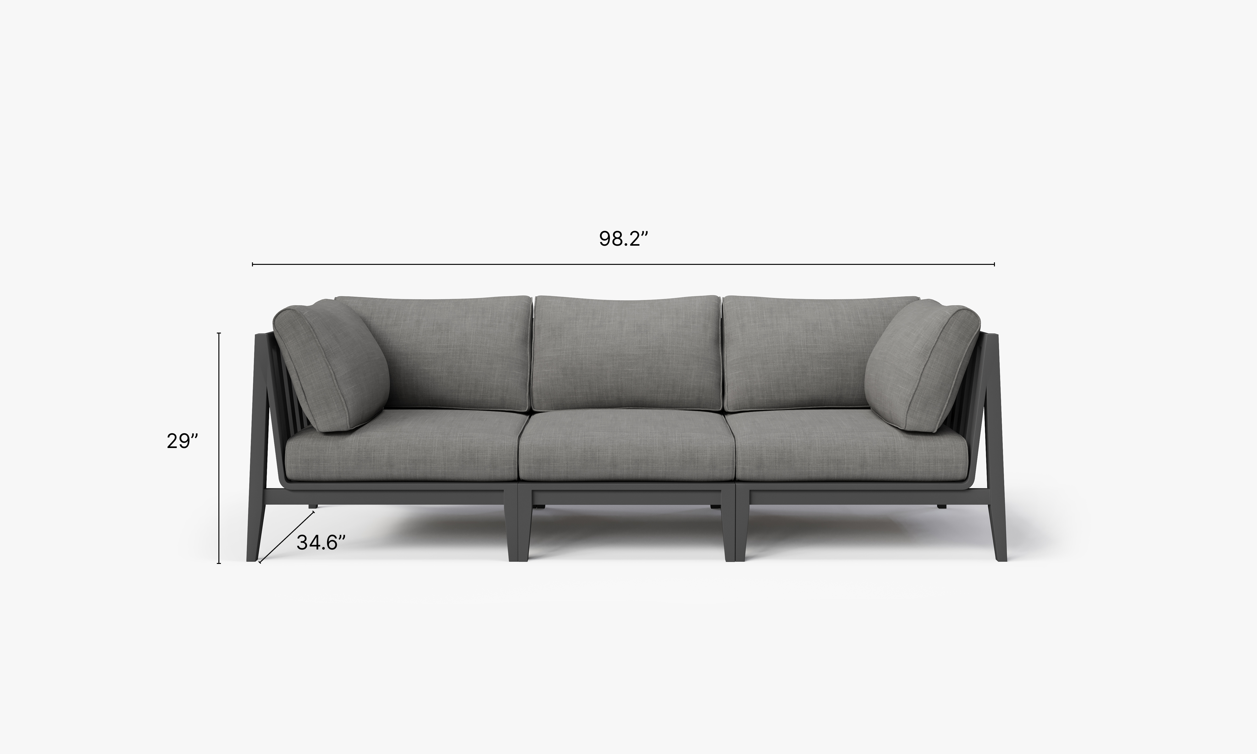 Charcoal Aluminum Outdoor Sofa - 3 Seat dimensions in inches, also listed under Dimensions and Weights. #color_dark pebble gray