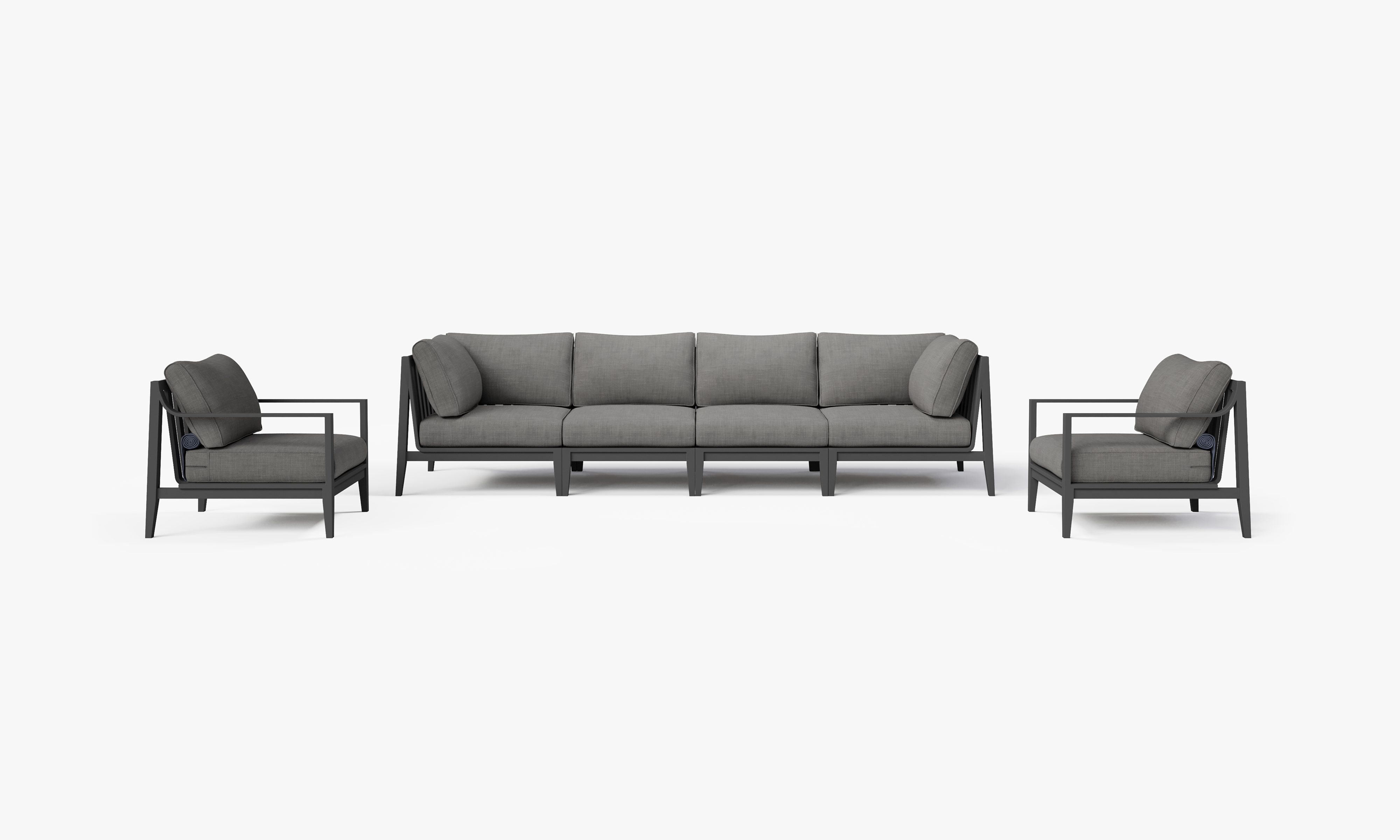 Charcoal Aluminum Outdoor Sofa with Armchairs - 6 Seat, front. Comfortable, durable, and weather resistant outdoor seating with memory foam. #color_dark pebble gray