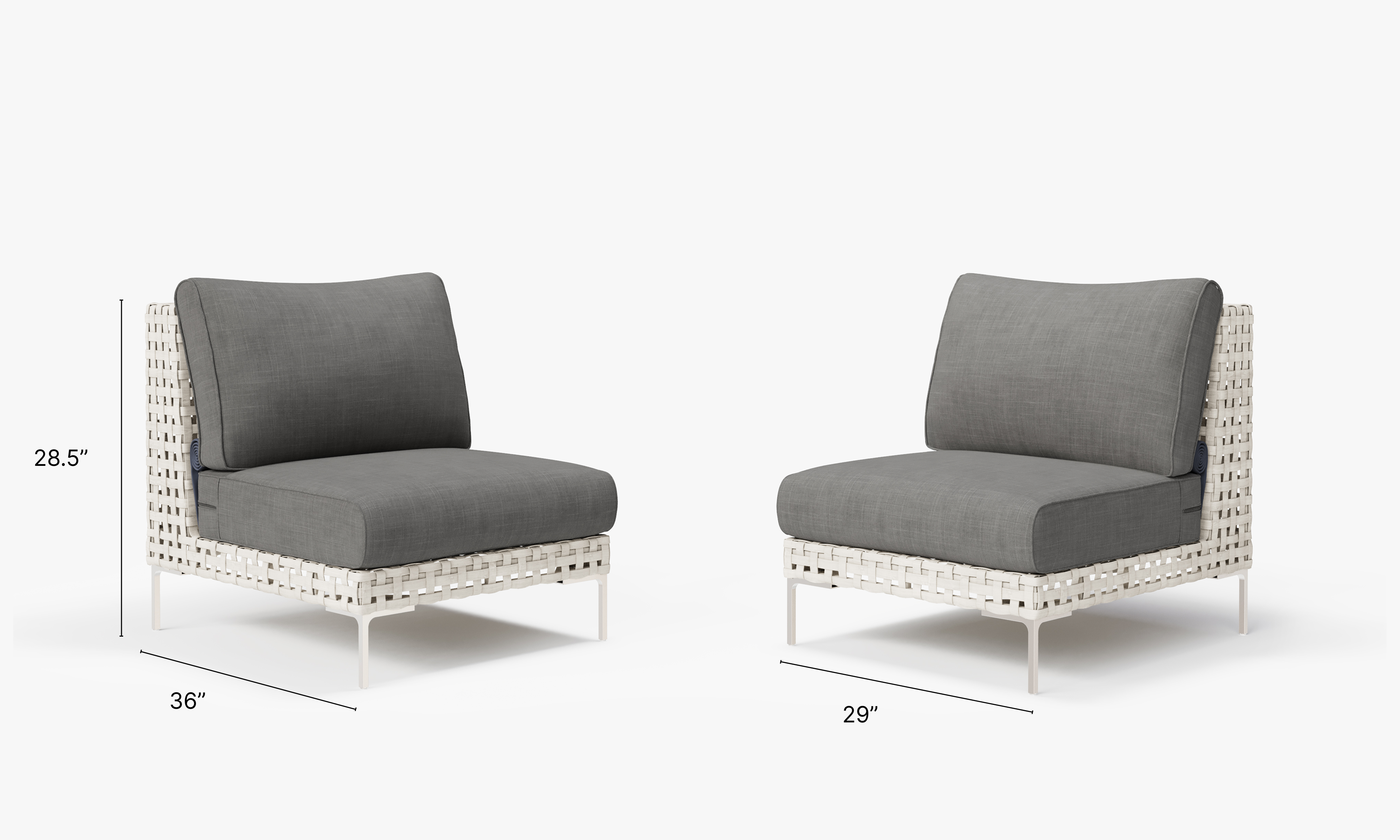 Open Weave Wicker Outdoor Armless Chair Conversation Set in Dark Pebble Gray #color_dark pebble gray