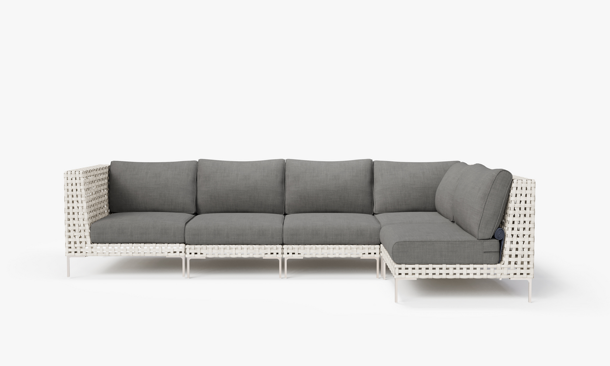 Open Weave Wicker Outdoor L Sectional - 5 Seat in Dark Pebble Gray #color_dark pebble gray