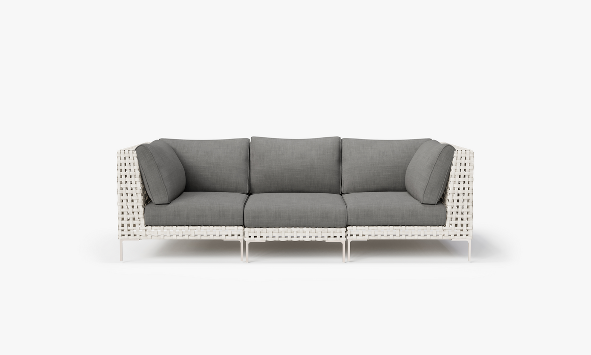 Open Weave Wicker Outdoor Sofa - 3 Seat in Dark Pebble Gray #color_dark pebble gray