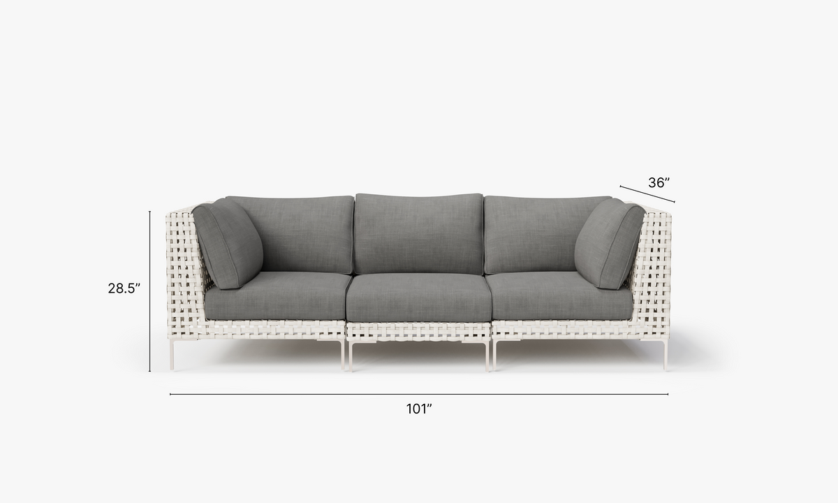 Open Weave Wicker Outdoor Sofa - 3 Seat in Dark Pebble Gray #color_dark pebble gray