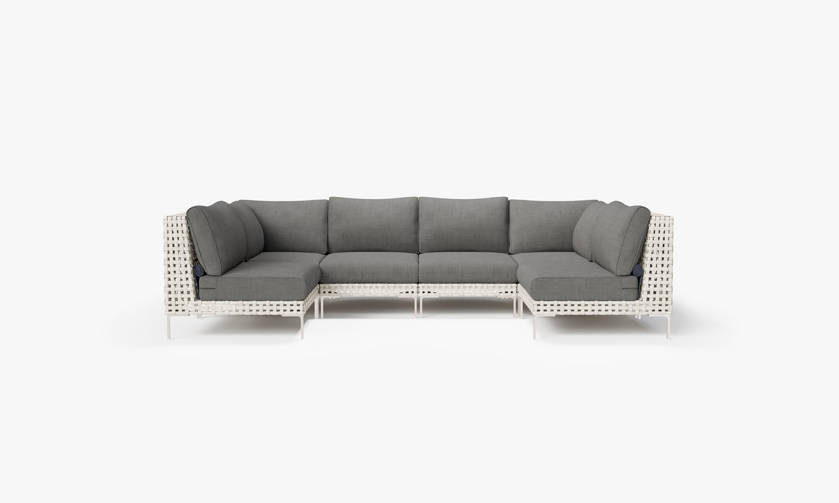 Open Weave Wicker U Sectional - 6 Seat in Dark Pebble Gray #color_dark pebble gray