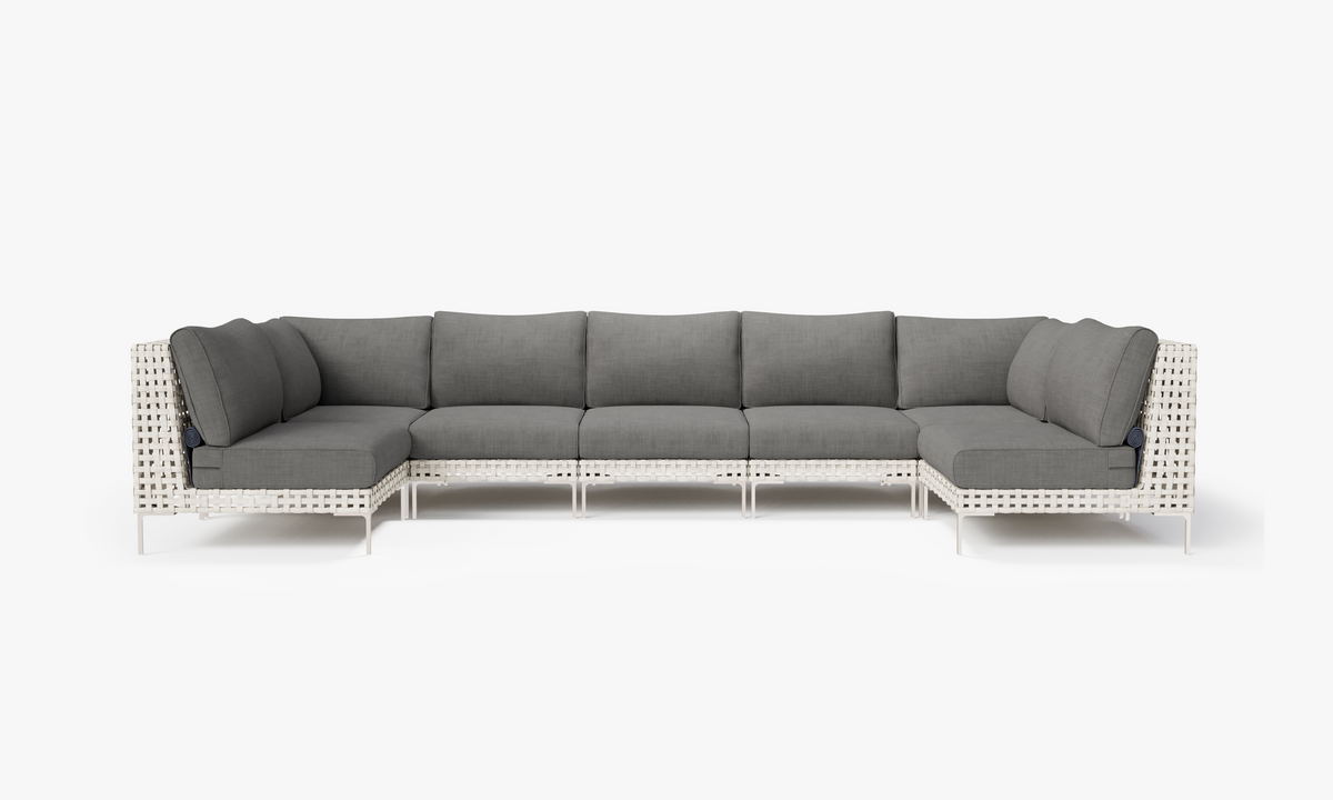 Open Weave Wicker U Sectional - 7 Seat in Dark Pebble Gray #color_dark pebble gray