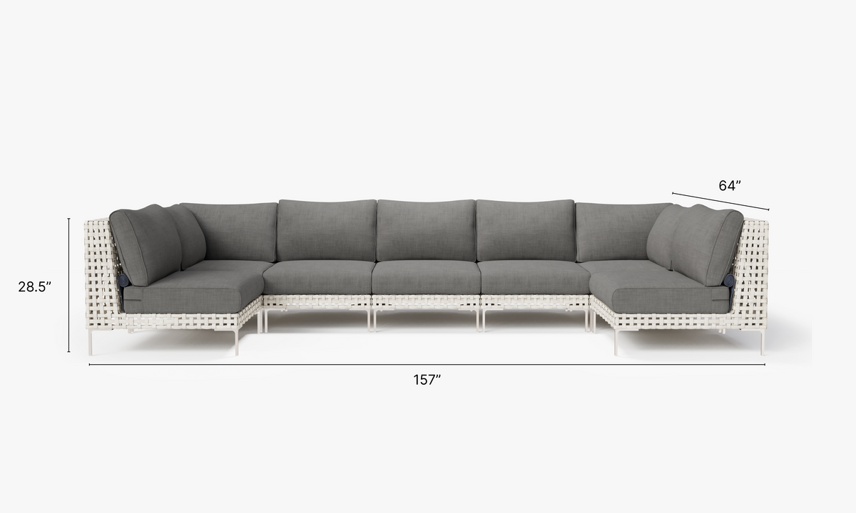 Open Weave Wicker U Sectional - 7 Seat in Dark Pebble Gray #color_dark pebble gray