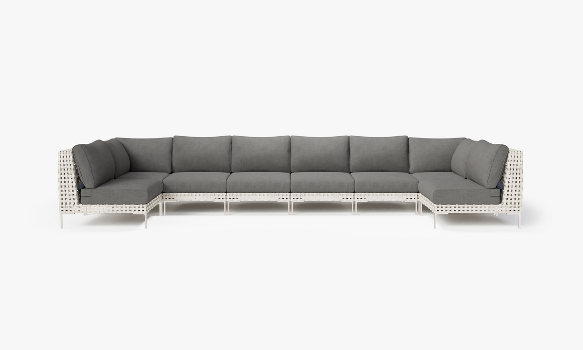 Open Weave Wicker U Sectional - 8 Seat in Dark Pebble Gray #color_dark pebble gray