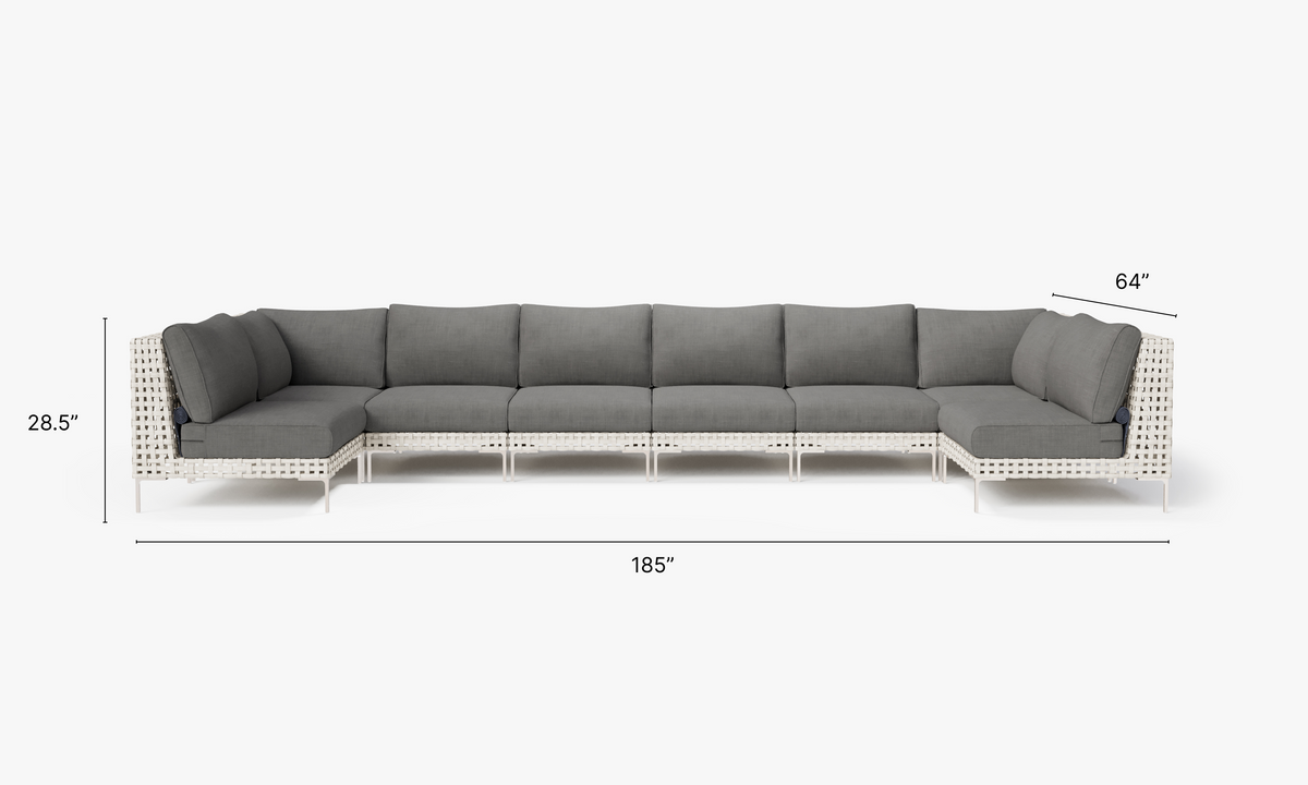 Open Weave Wicker U Sectional - 8 Seat in Dark Pebble Gray #color_dark pebble gray