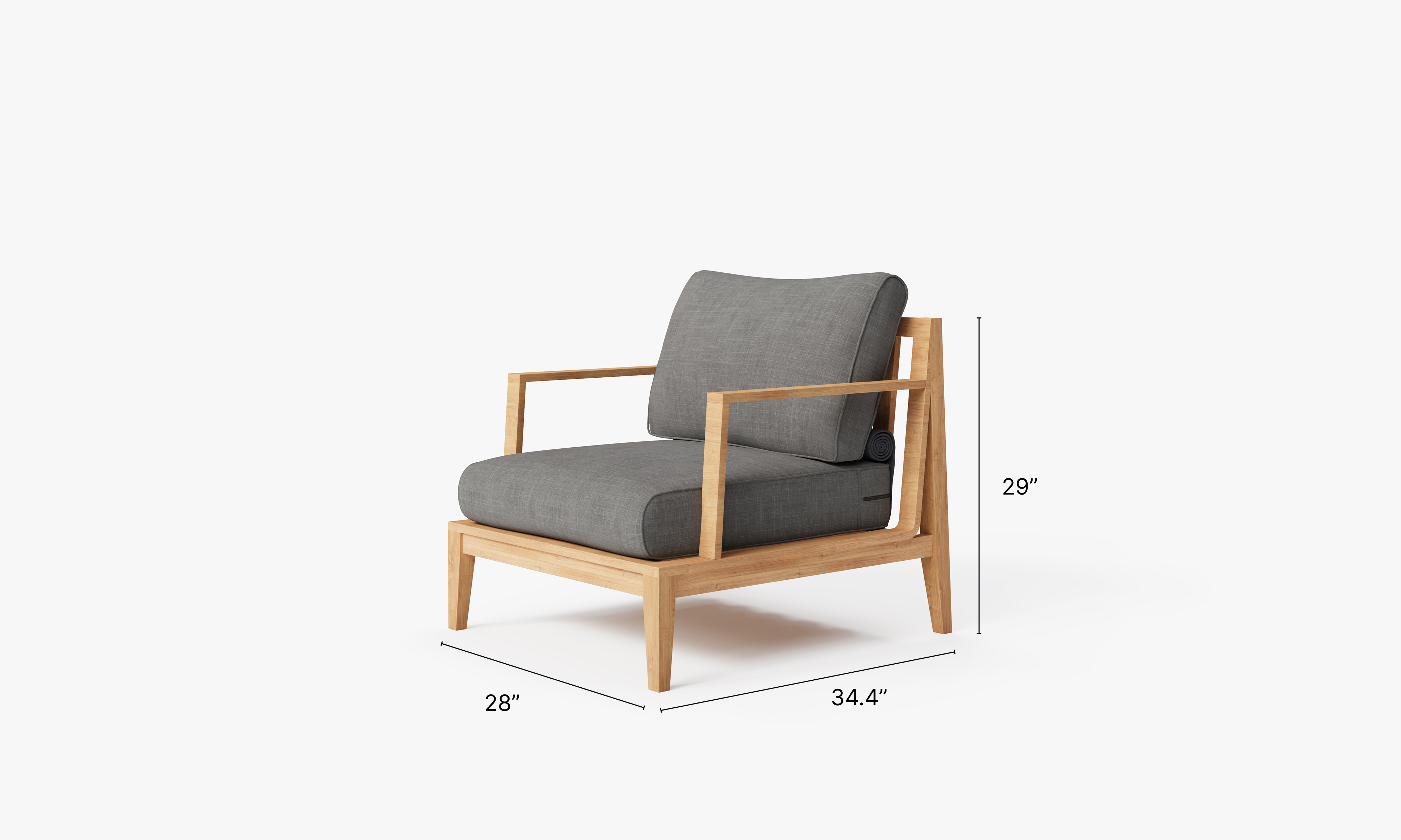 Teak outdoor sofa and armchairs arranged as a conversation set on a patio, featuring clean lines and neutral cushions for comfortable seating.-teak outdoor sofa-outer #color_dark pebble gray