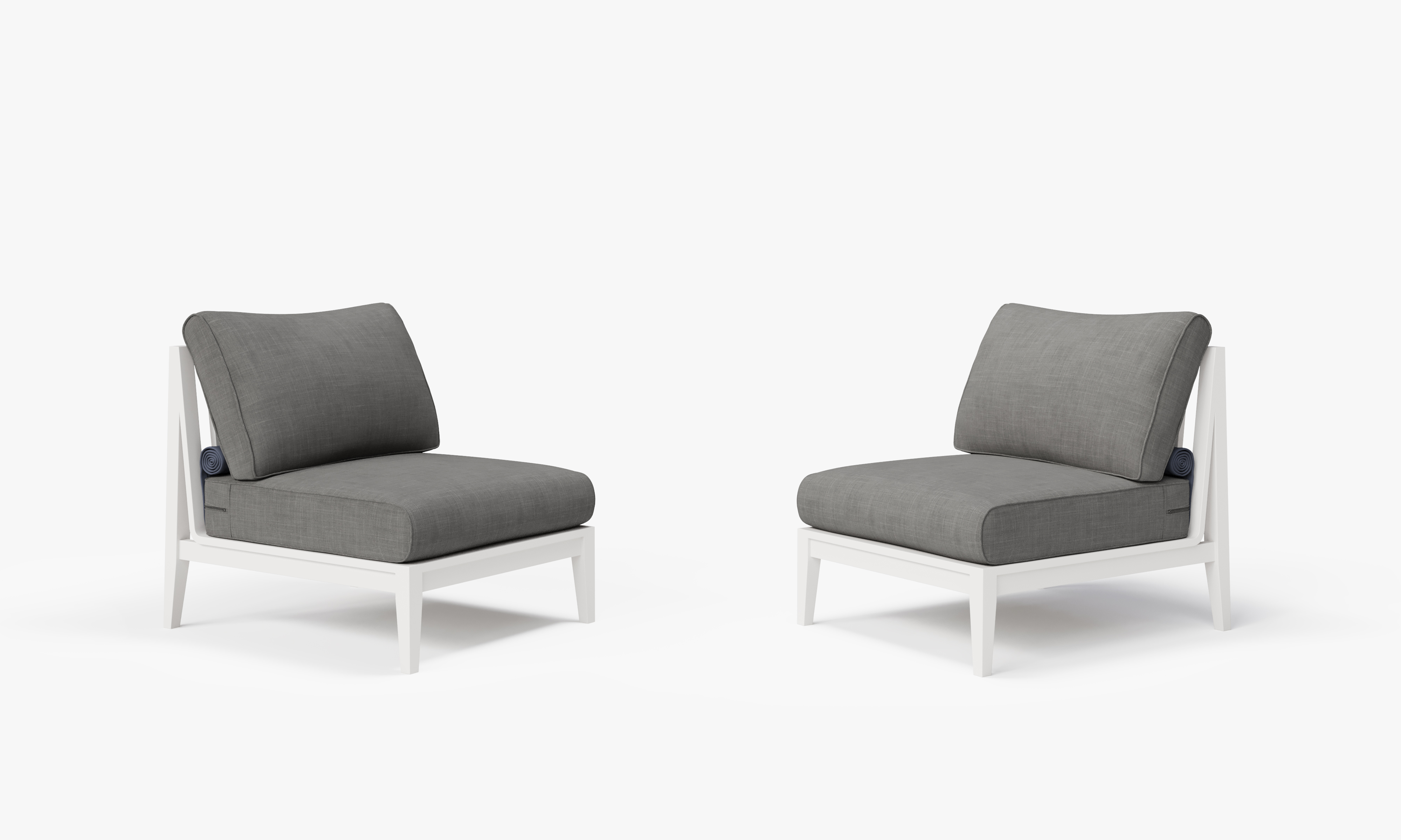 White Aluminum Outdoor Armless Chair Conversation Set, front. Comfortable, durable, and weather resistant outdoor seating with memory foam. #color_dark pebble gray